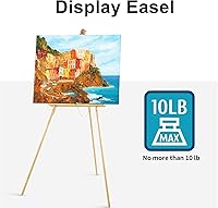 Vista 8 de Falling in Art Caballete de trípode con marco en A de 65 pulgadas, caballete de exhibición de madera con soporte de lona ajustable, caballete