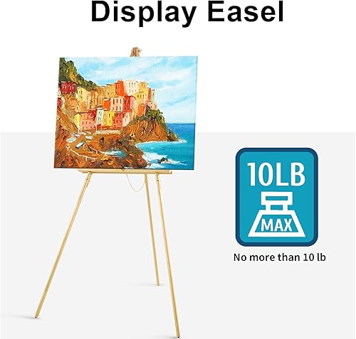 Miniatura 8 de Falling in Art Caballete de trípode con marco en A de 65 pulgadas, caballete de exhibición de madera con soporte de lona ajustable, caballete de