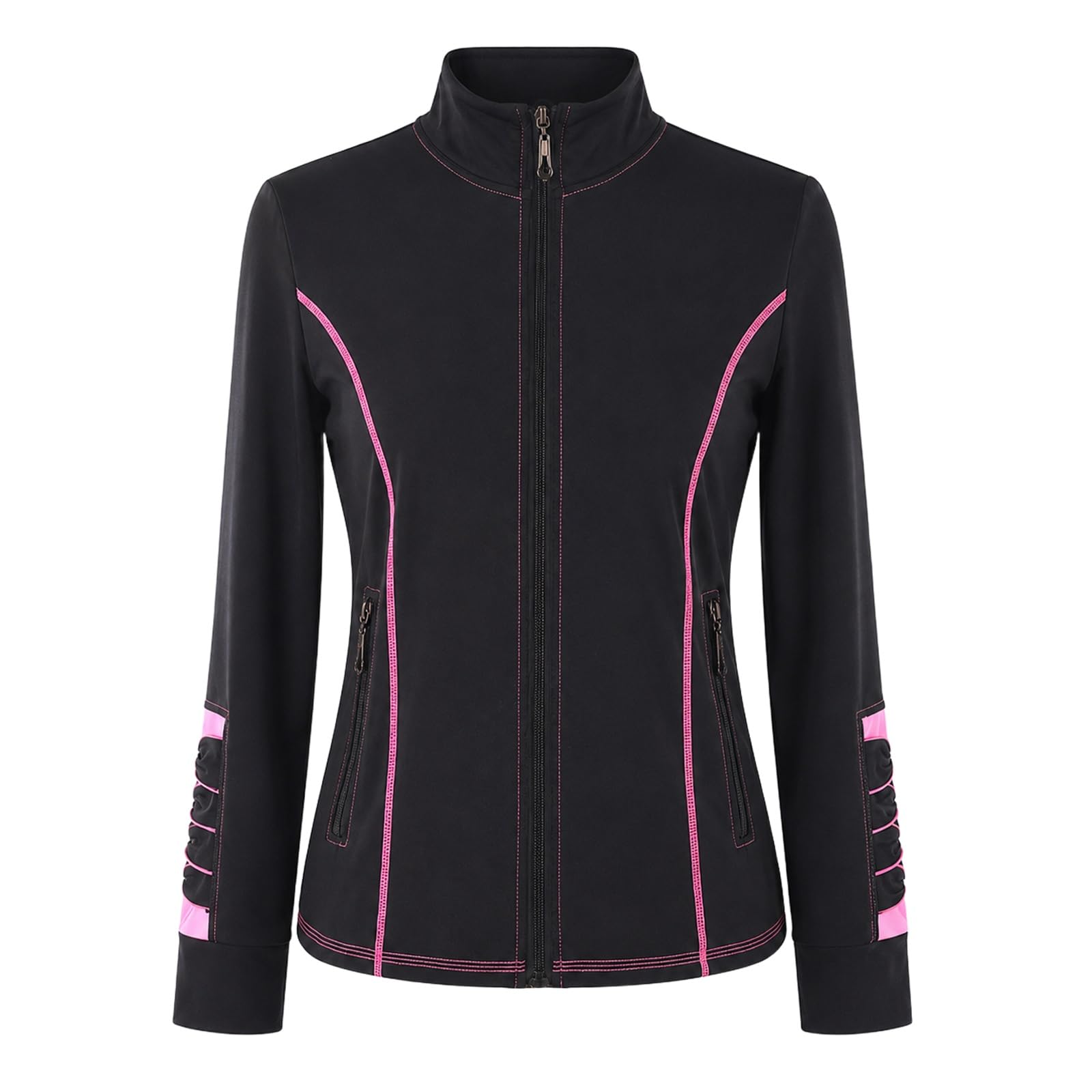Damen Teen Eiskunstlaufjacke Reißverschluss Training Eisbahn | Elastische Warm-up Jacke mit Stehkragen, Seitentaschen und sportlichen Akzentnähten