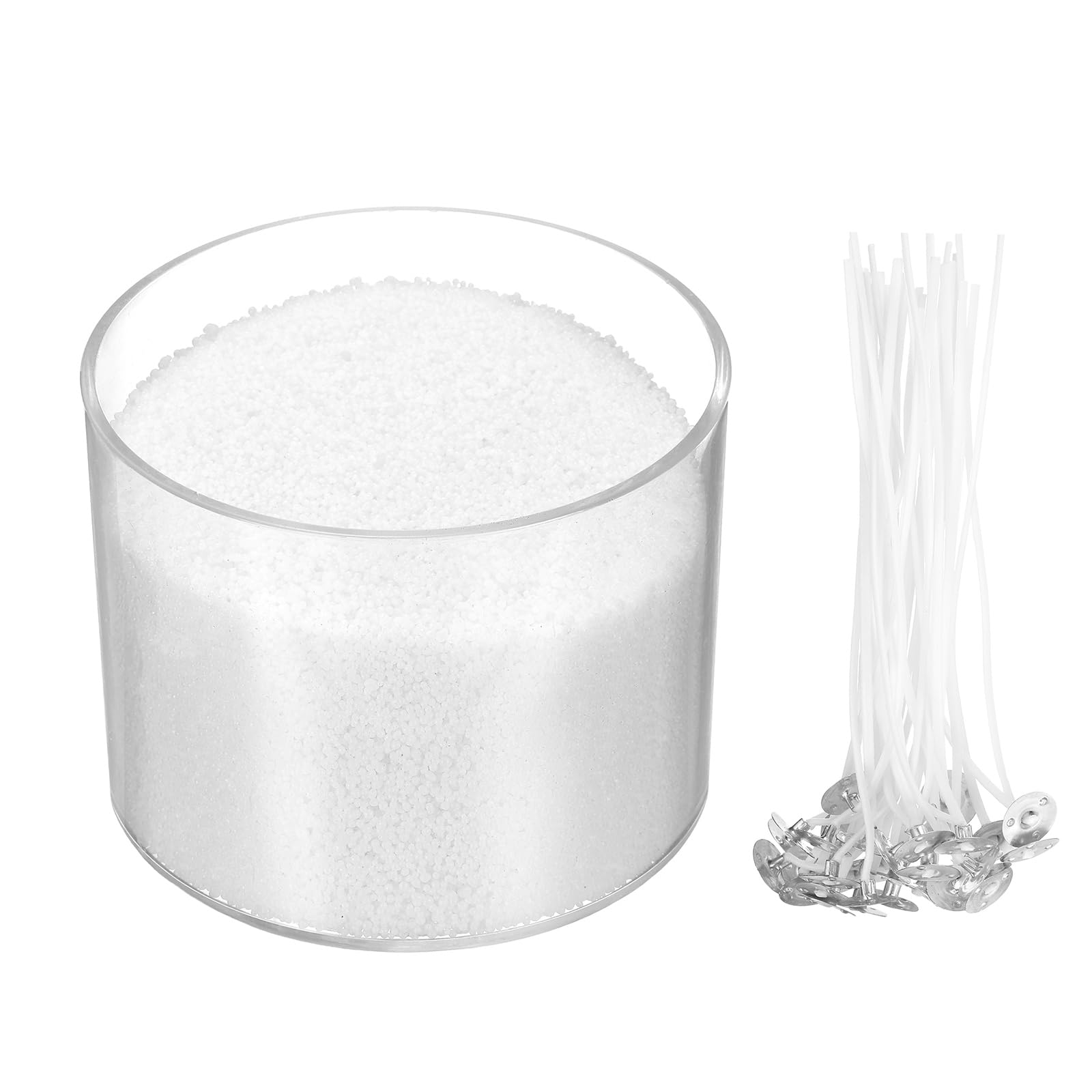 sourcing map Pearled Sand Candles with 20 Pcs Wicks 7Oz / 200g Candle Beads Refillable Powder Sand Wax Making Kit for Thanksgiving Christmas Wedding Party DIY Home Crafts, White