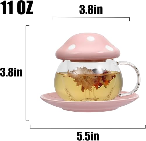 Miniatura 6 de Taza de té de vidrio con bandeja de tapa, filtro infusor para té de hojas sueltas, bonita taza de té en caja de regalo de impresión en color, 11 oz
