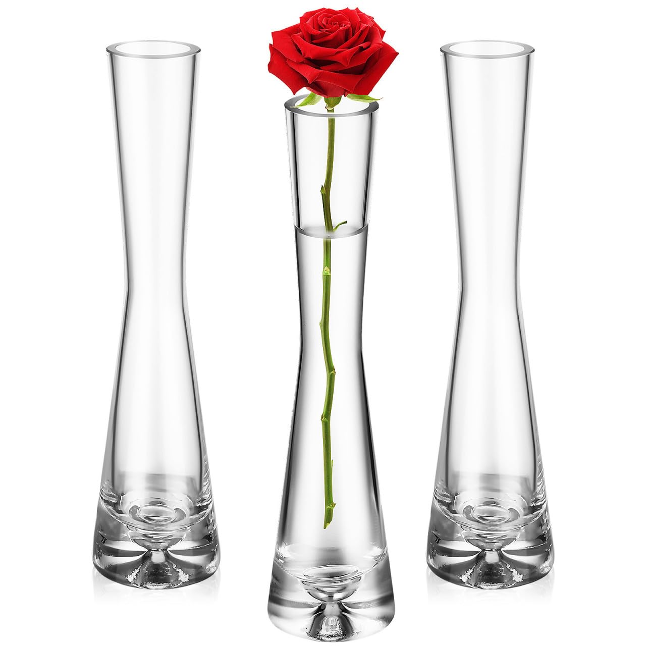 Floreros de cristal pequeños de vidrio grueso, set de jarrones minimalistas de alta transparencia