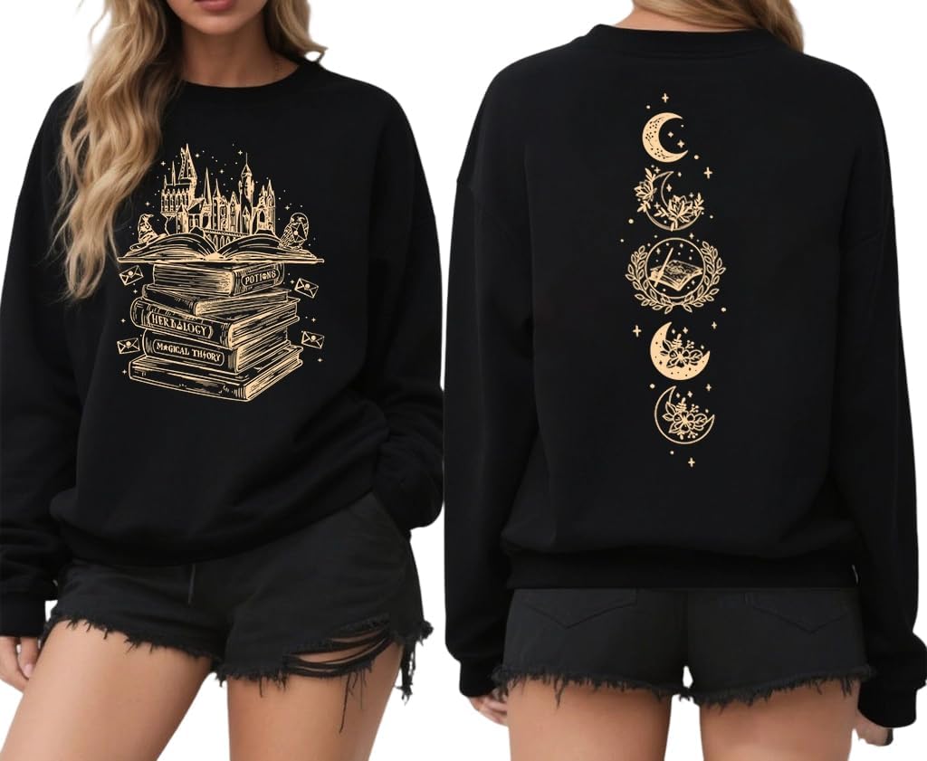 Magical Sweatshirts for Women Cute Book Graphic Pullover Tops Wizard Magical Costume Clothes