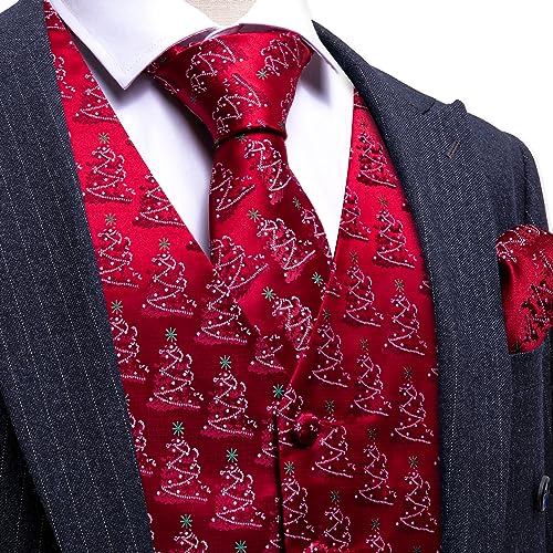 Image of Barry.Wang Mens Red /Green Christmas Suit Vest Holiday Xmas Waistcoat Tie Set Party Tuxedo
