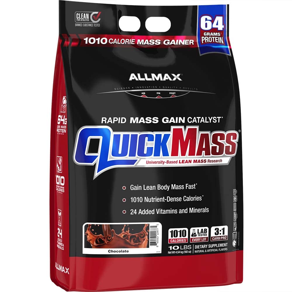 ALLMAX QUICKMASS, Chocolate - 10 lb - Rapid Mass Gain Catalyst - Up to 64 Grams of Protein Per Serving - 3:1 Carb to Protein Ratio - Zero Trans Fat - Up to 70 Servings