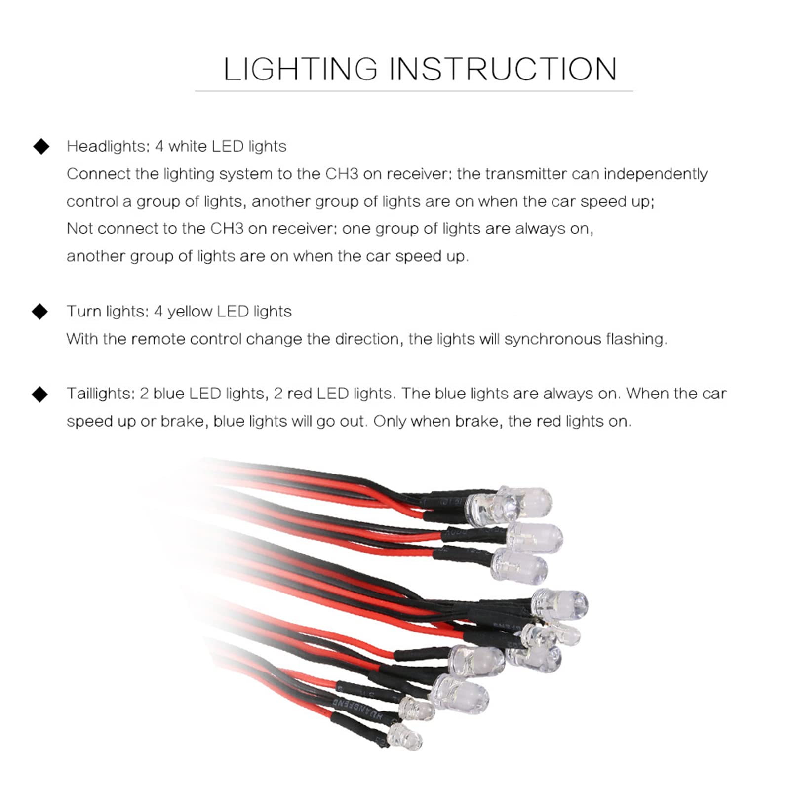 WANGCL Rc Car Lights Kit 12 LED Steering Brake Lighting System Kit Smart Simulation Strobe Light for Rc Car 1/10 RC Auto/LKW/Crawler - Image 3