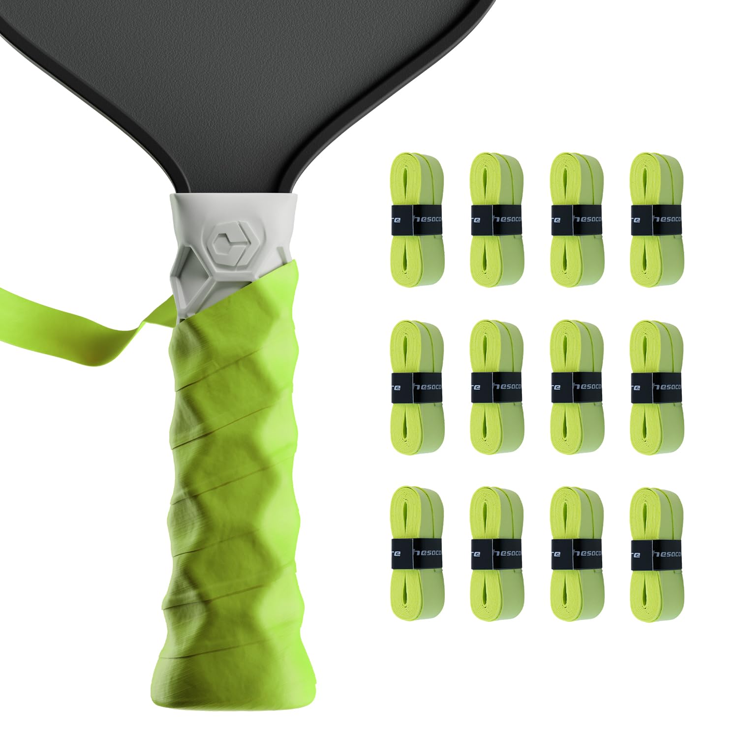 Hesacore Hesatac Overgrip Tape – 12 Pack – Neon Green – for Pickleball, Padel & Tennis – Sweat Absorbing, Soft, Anti-Slip, Stretchable Overgrip