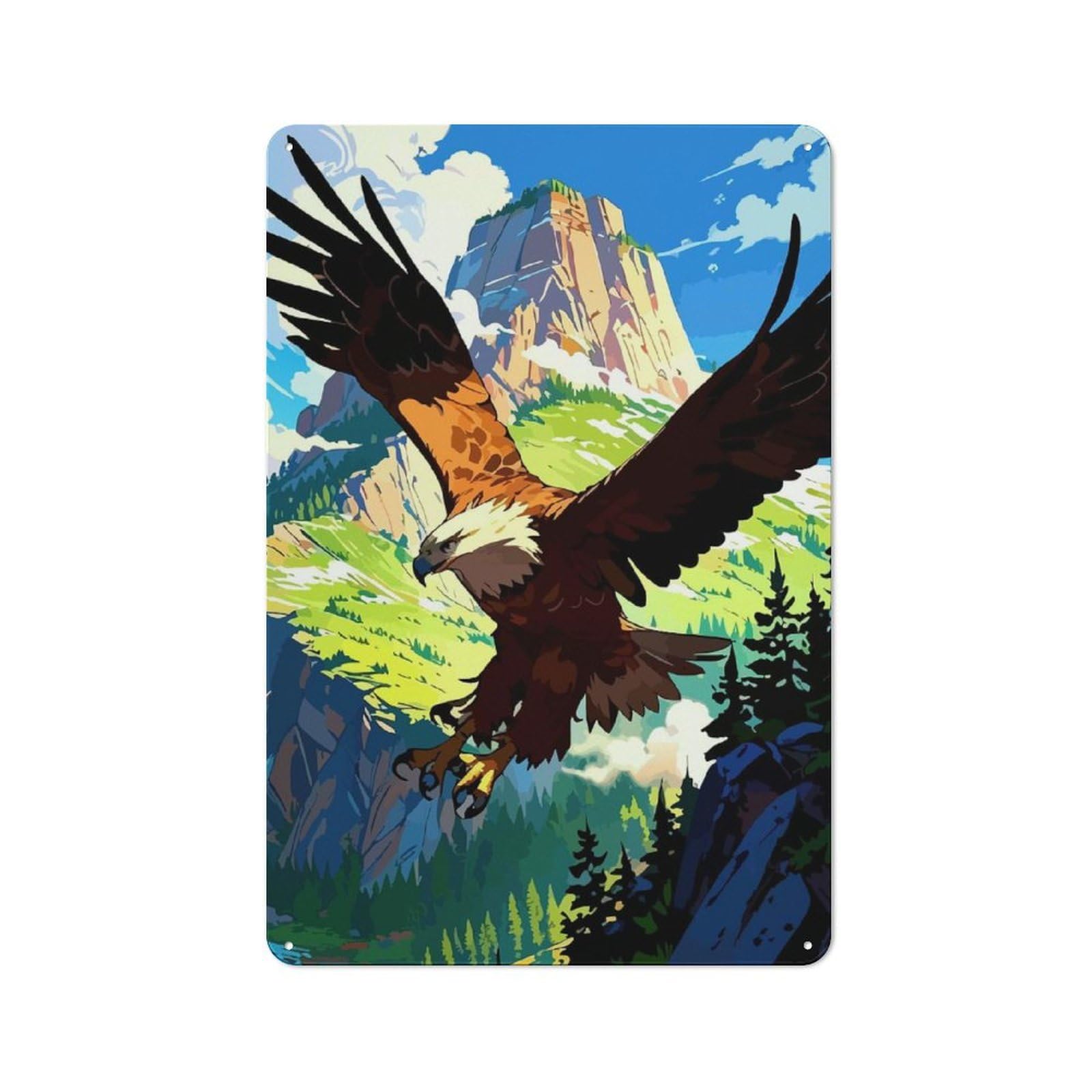 Junmoney Eagle Soaring Over Mountain Landscape For Hobby Room Or Studio, Rustic Metal Sign 30X20cm, For Creative Interior Collectors Refreshing A Room In Autumn