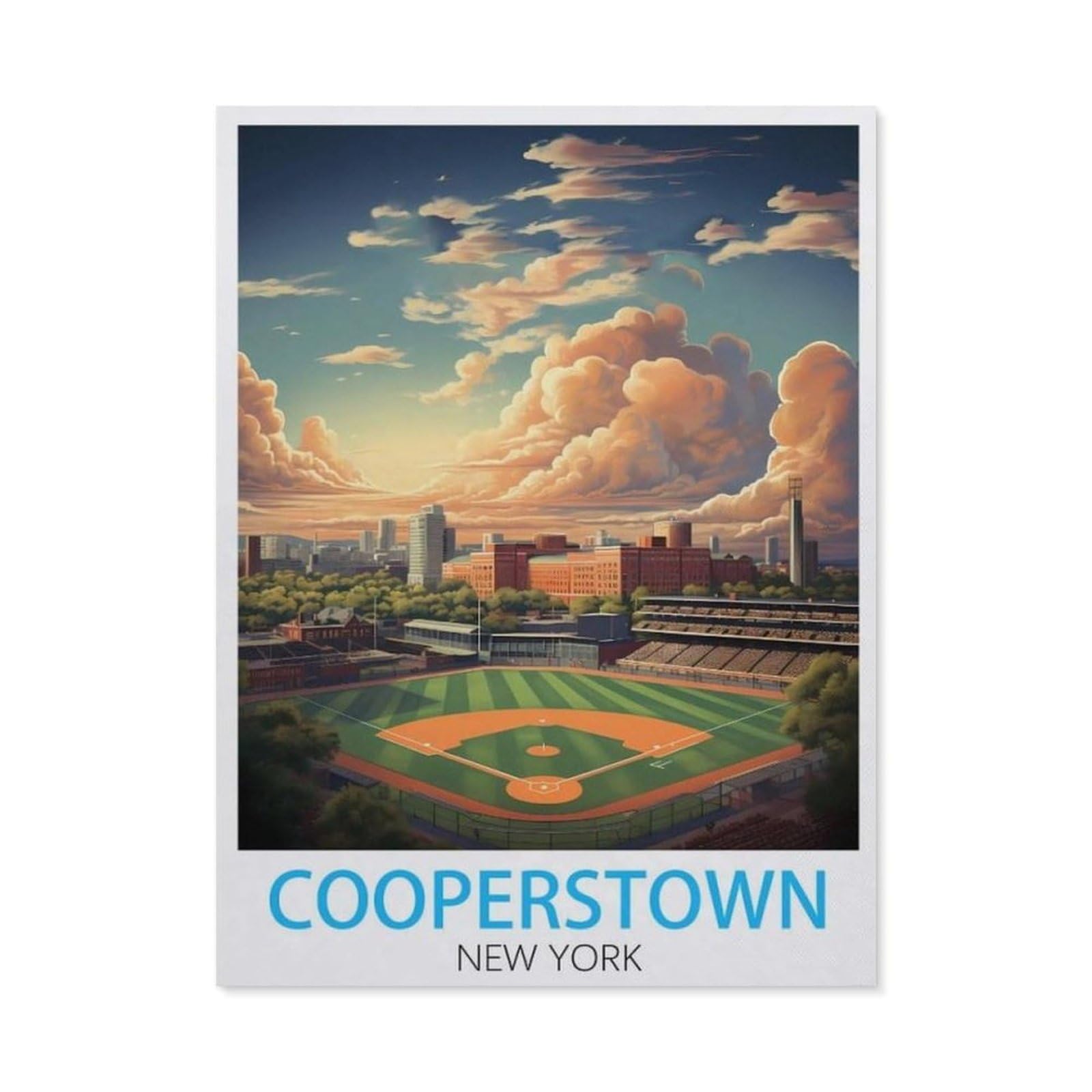 BEAYODKP Full Diamond 5D DIY Diamond Painting，Cooperstown New York Vintage Travel Poster，3D Diamond Embroidery Cross Stitch Mosaic Needle Works（40 x 50 cm/15.74 x 19.68 inches）-BW14