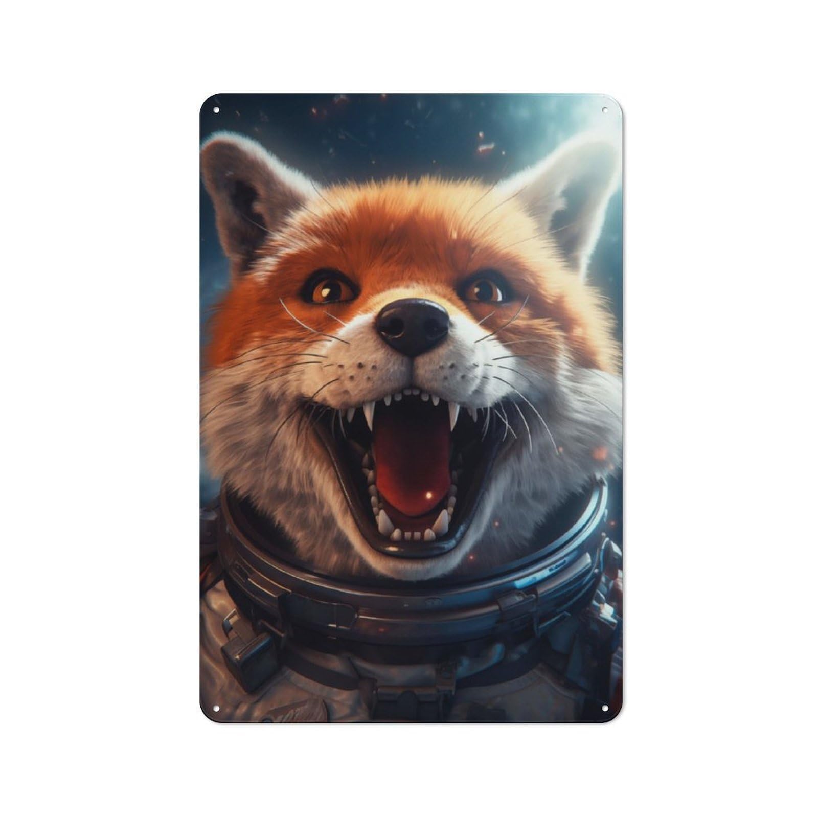 Junmoney Funny Space Fox 30X20cm Rustic Metal Sign With For Home Office Or Studio, Gift For Studio Owners During The Christmas Season