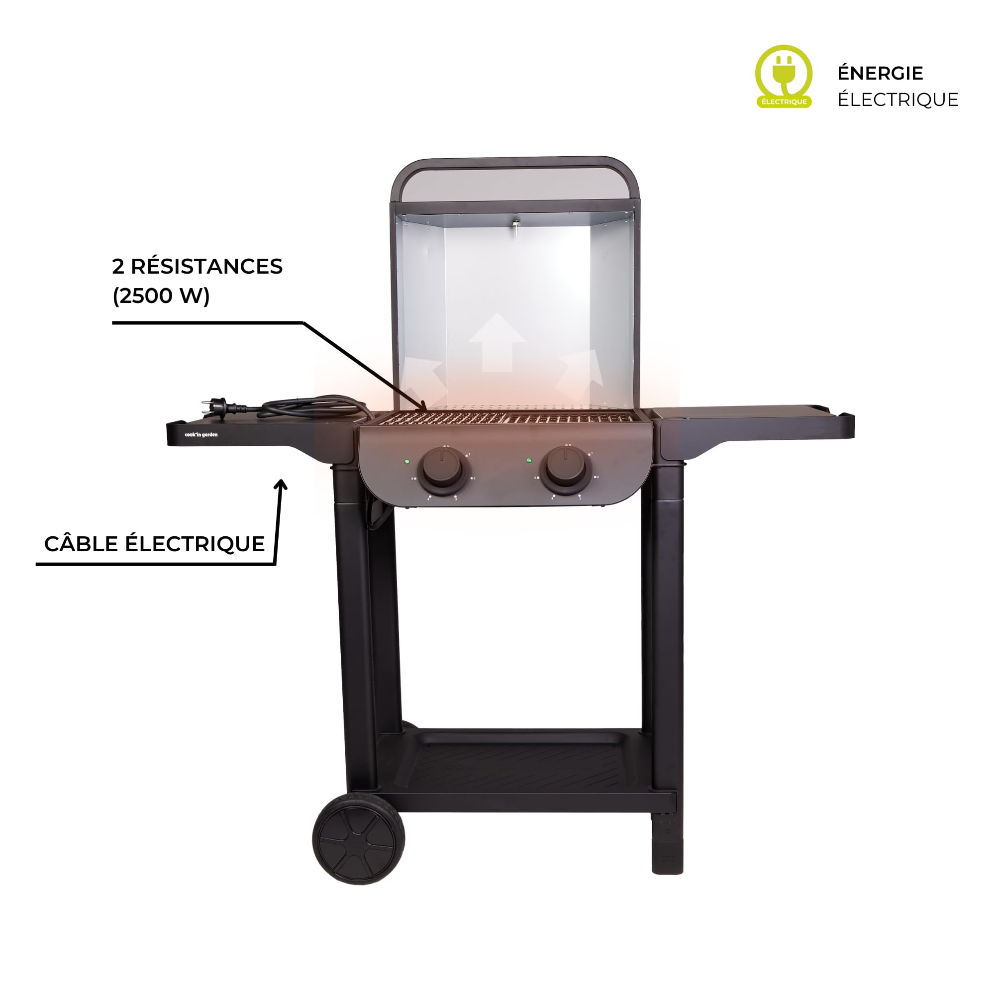 Cook'in Garden - Flavo 50 SC Élec, Barbecue Électrique, Résistance en Inox 2500 W, Thermomètre intégré, Montage facile en 15 minutes, Jusqu'à 10 convives, Utilisation extérieure