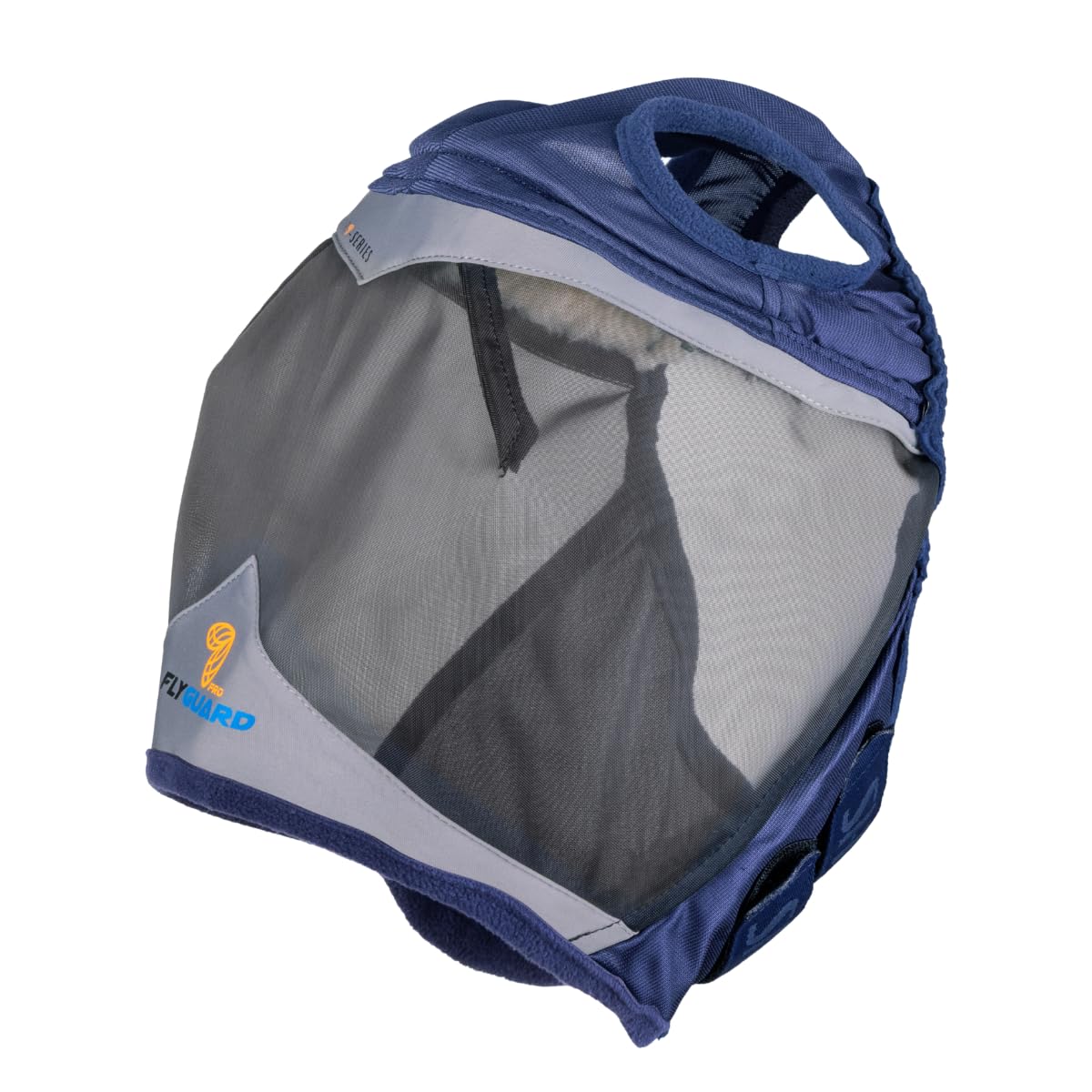 Shires FlyGuard Pro - Máscara de malla fina con protección UV, color azul marino/completo/agujero para las orejas