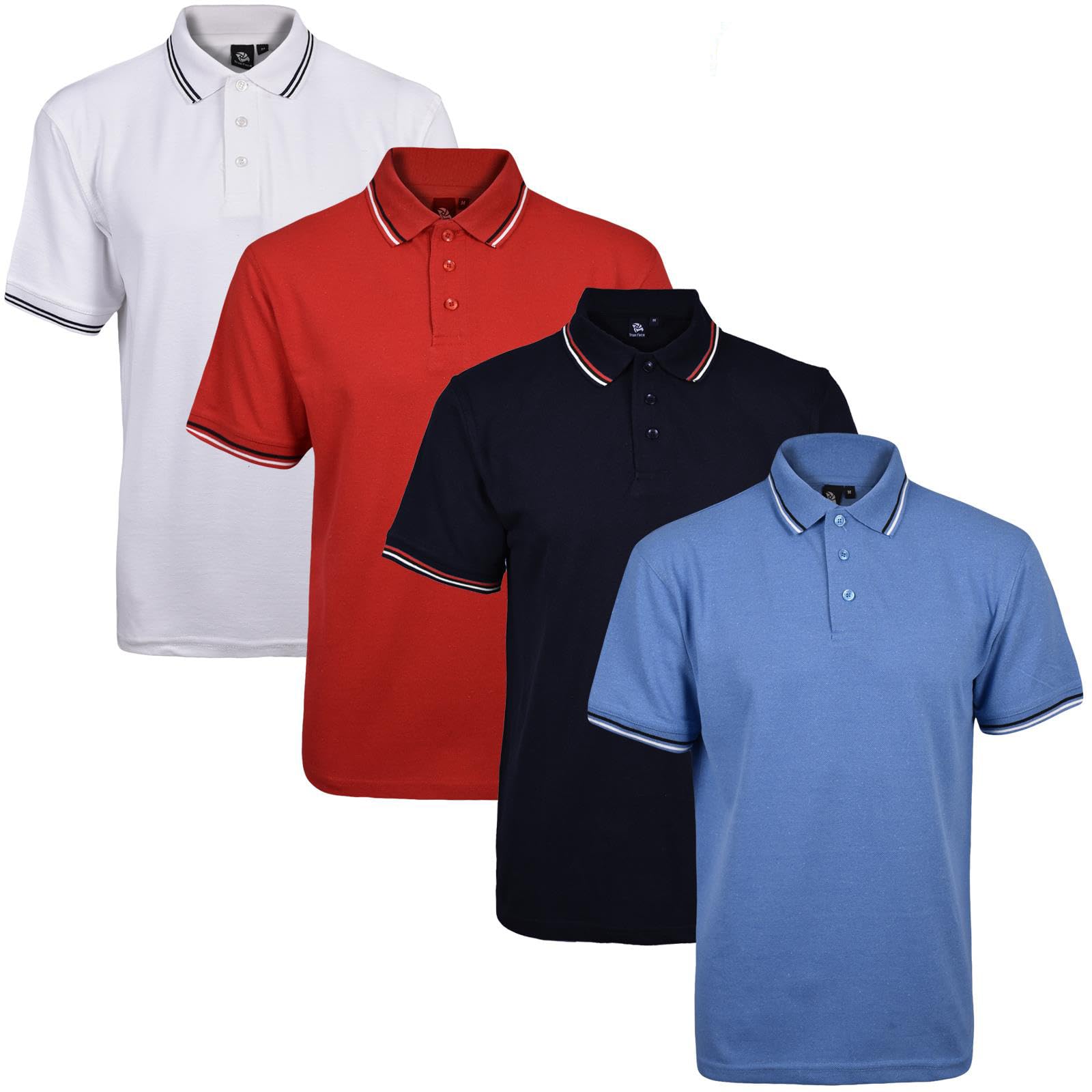 True Face 4 Pack Mens Polo Pique Regular Fit T Shirt Tip Set 4 S