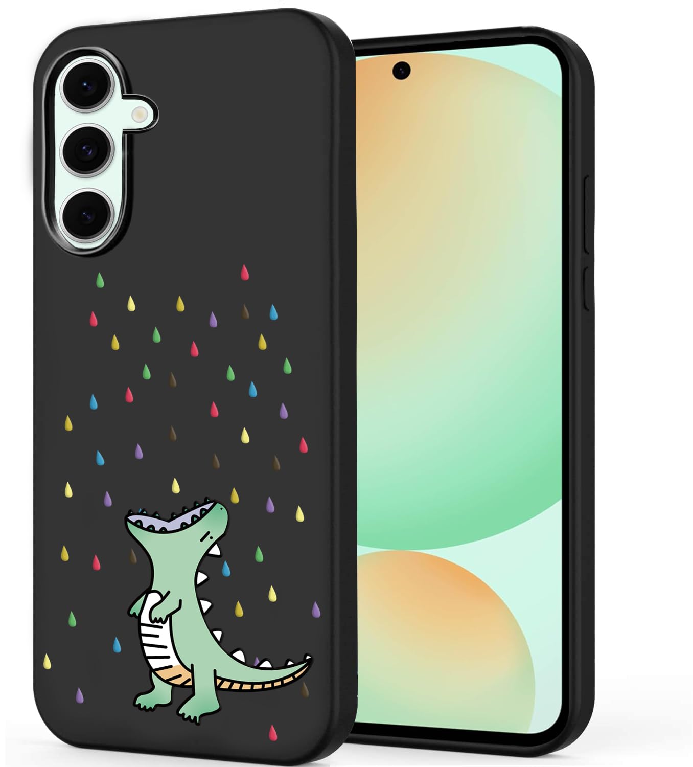 Unov Case Compatible with Galaxy S24 FE 5G Case with Design Soft TPU Shock Absorption Slim Embossed Pattern Protective (Rainbow Dinosaur)