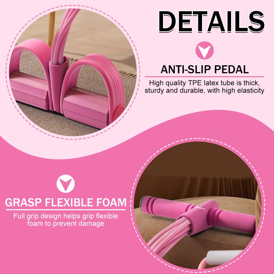 Fasce Resistenza Fitness-Pedale A 8 Tubi Caviglie Fascia Elastica Esercizi Stretching Uomini Donne Fascia Resistenza Con Impugnatura Corda Trazioni Fasce Tensione Attrezzatura Esercizi (Rose)