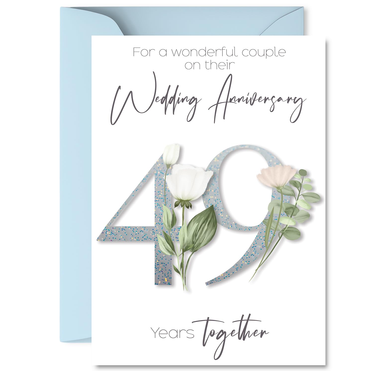 49th Anniversary Card for Women Men - Fancy Floral Flowers - Happy 49 Year Anniversary Card for Boyfriend Girlfriend Partner Wife, A5 Wedding Anniversaries Greeting Cards