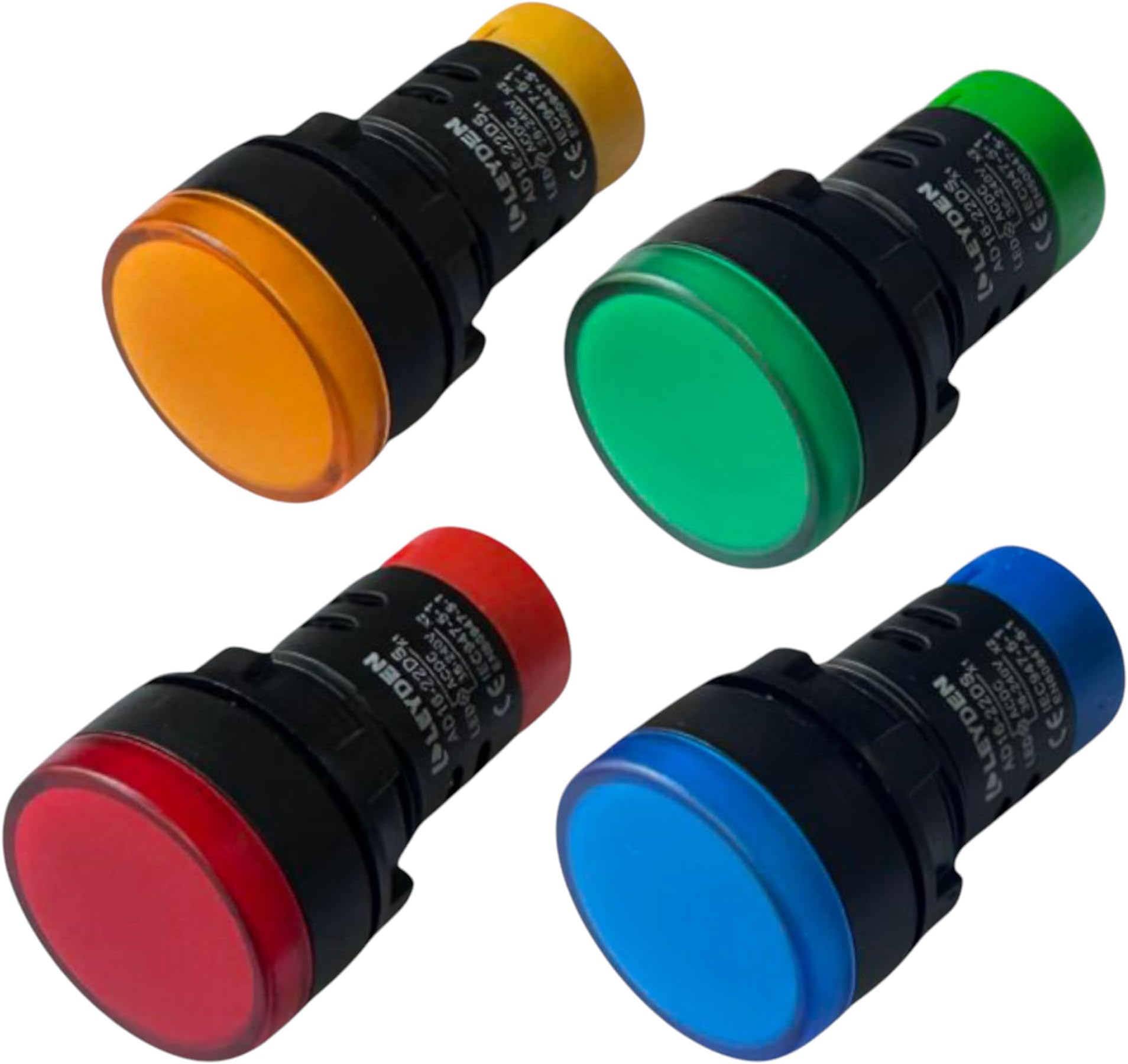 36-240V AC/DC Multiple Voltage Bright LED Round Indicator 22mm Panel Mount LED Indicator Pilot Signal Light Lamp (R-Y-B-G, 1)
