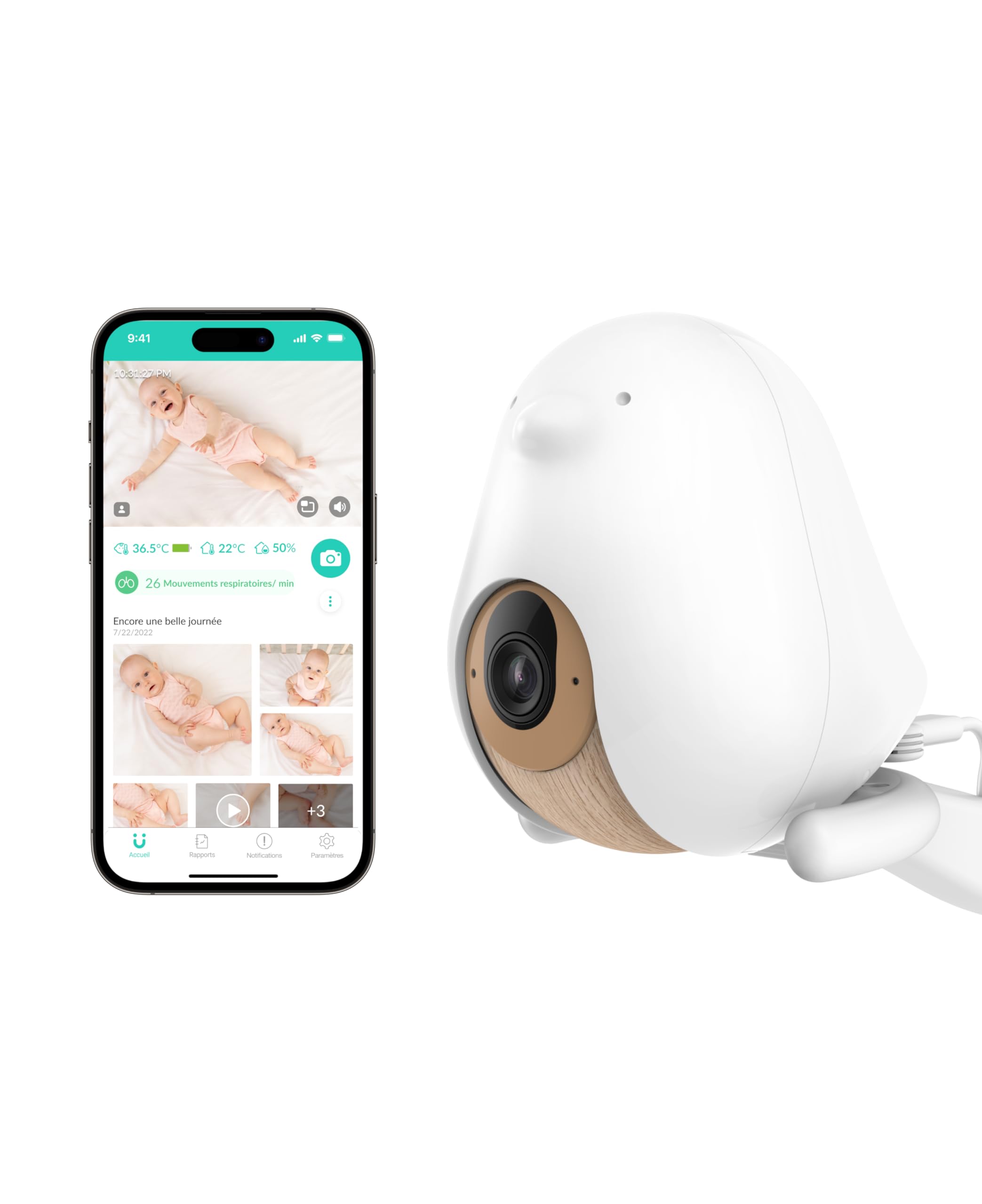Cubo AI Babyphone Intelligent et 3 Supports | Caméra WiFi Vision Nocturne 1080p HD avec alertes I.A. pour la sécurité de bébé, Analyses du Sommeil, Audio bidirectionnel | iOS, Android