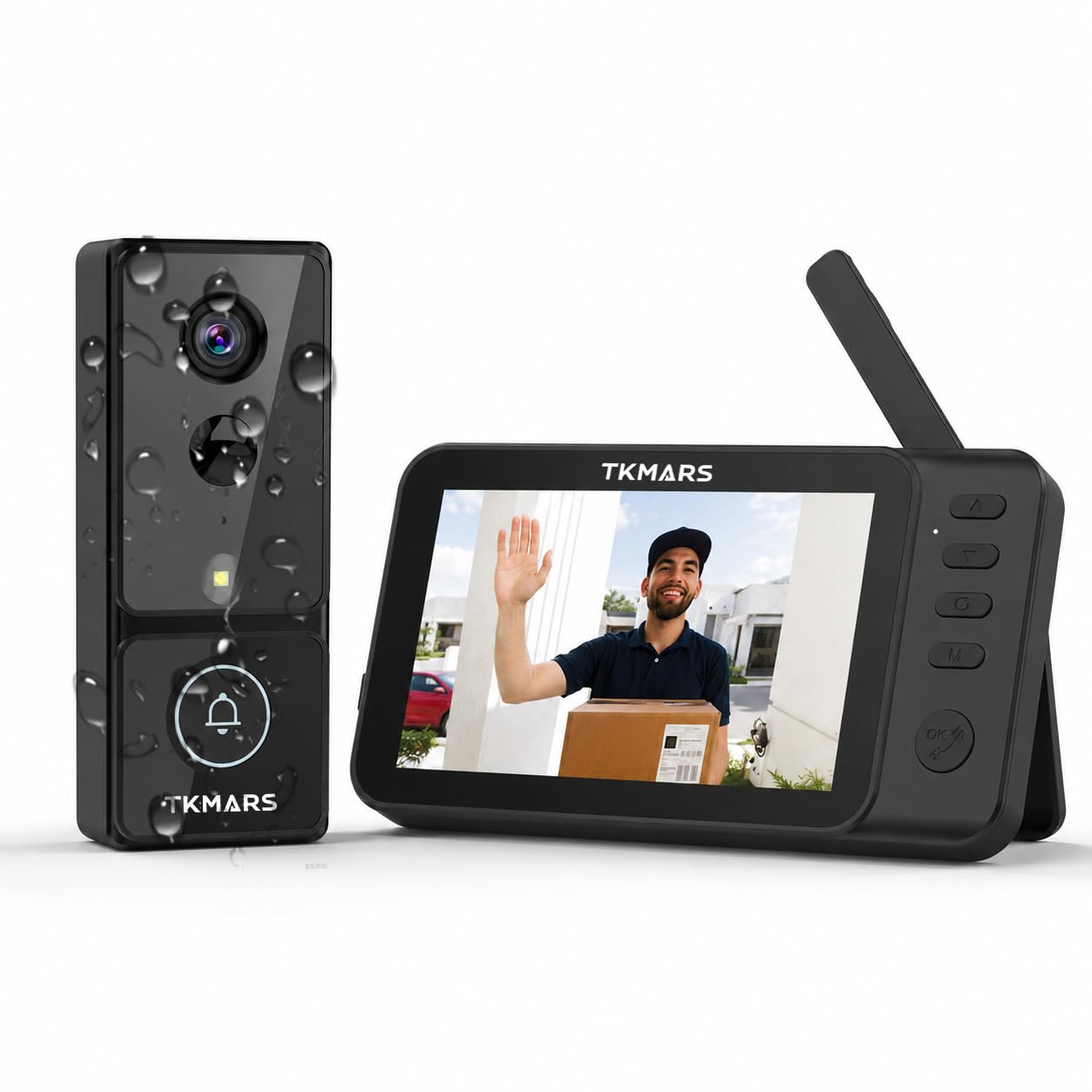 Campanello Videocitofono Senza Fili da Esterno, Monitor IPS 4,3", Videocitofono Wireless con Rilevamento PIR, Impermeabile IP65, Visione Notturna LED, Senza Forare e Senza WiFi, Nessun Abbonamento