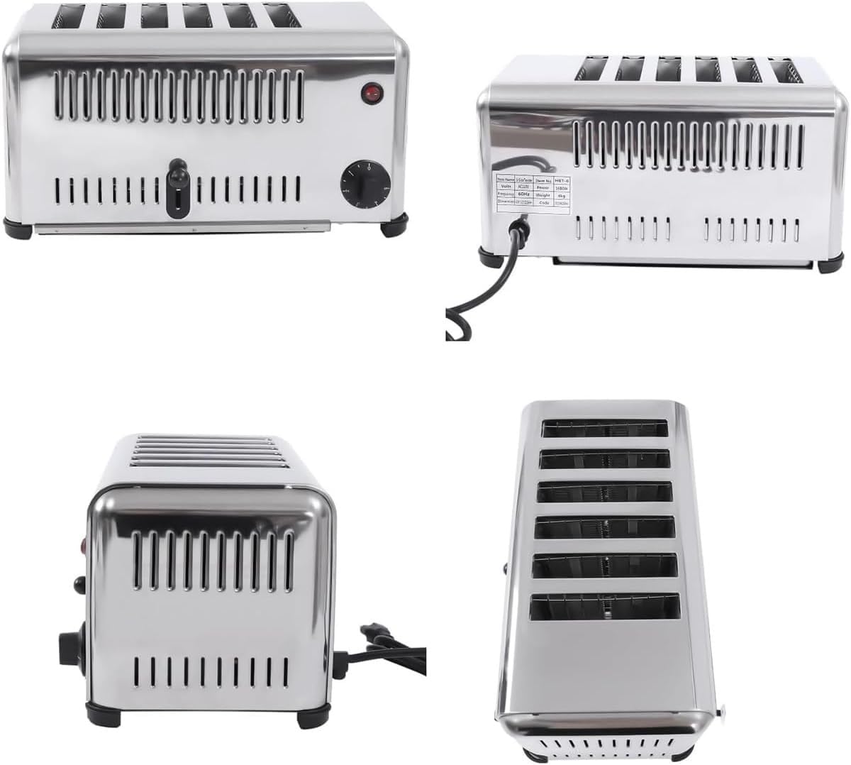 Tostadora de Pan Industrial, con Ranuras Independientes y Extra Anchas, tostadora de 2,24kW, Acero Inoxidable, Temporizador Variable, Uso Profesional y doméstico,4Slice