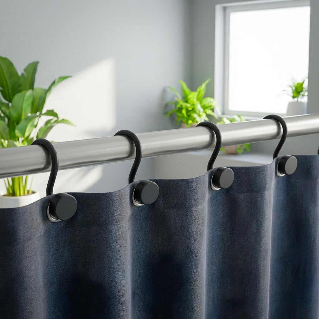 Photo 1 of **MISSING ONE**Bathway Black Shower Curtain Rings, Plastic Shower Curtain Hooks, Bathroom Curtain Hooks, Modern Decorative Shower Curtain Hangers Set of 12, Rounded-Tail Design