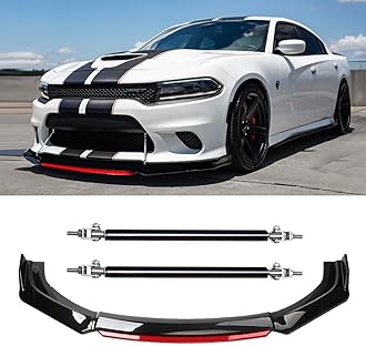 DREAMIZER Car Universal Front Bumper Lip 4pcs Body Kit Chin Spoiler Splitter Diffuser Protector Compatiable for Toyota Honda Nissan Hyundai and More (Red and Black)
