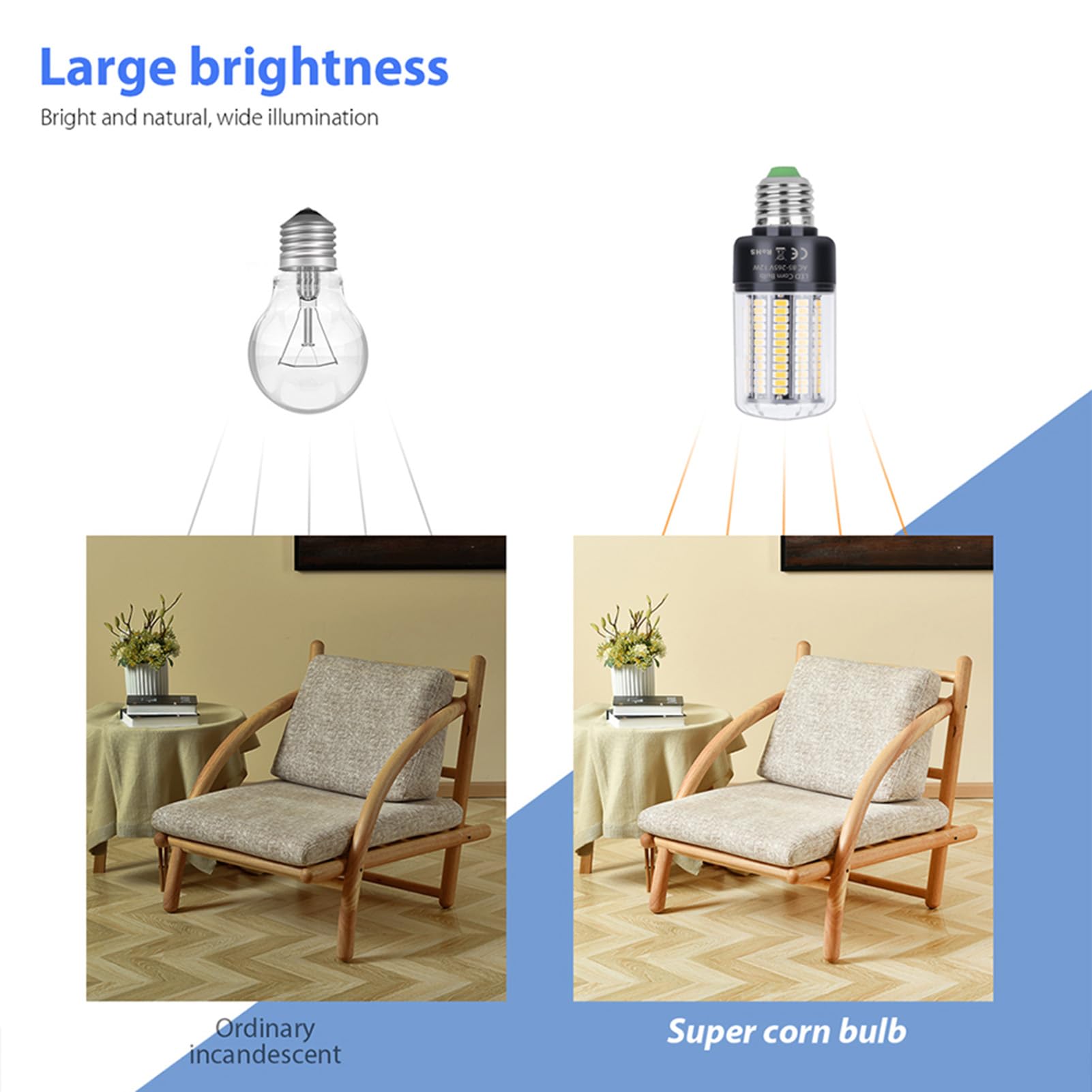 Bombillas LED maíz E27 7 W, 72 LED, 2835 SMD, 730 lm, cálido/blanco brillante, bombilla iluminación decorativa lámpara, lámpara incandescente equivalente a 70 W iluminación del hogar