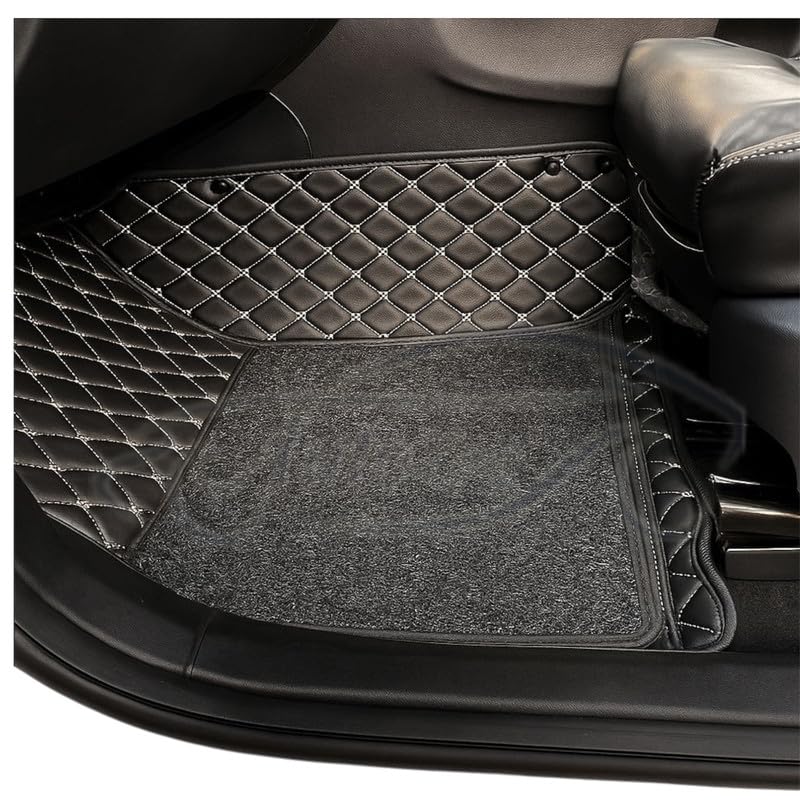 Image of 7D Luxury Car Floor Mat for Skoda Superb (2017-2022) | 7-Layer Leather Noodle /Curly Mat & Heel Pad | Anti-Skid, Waterproof (Black)