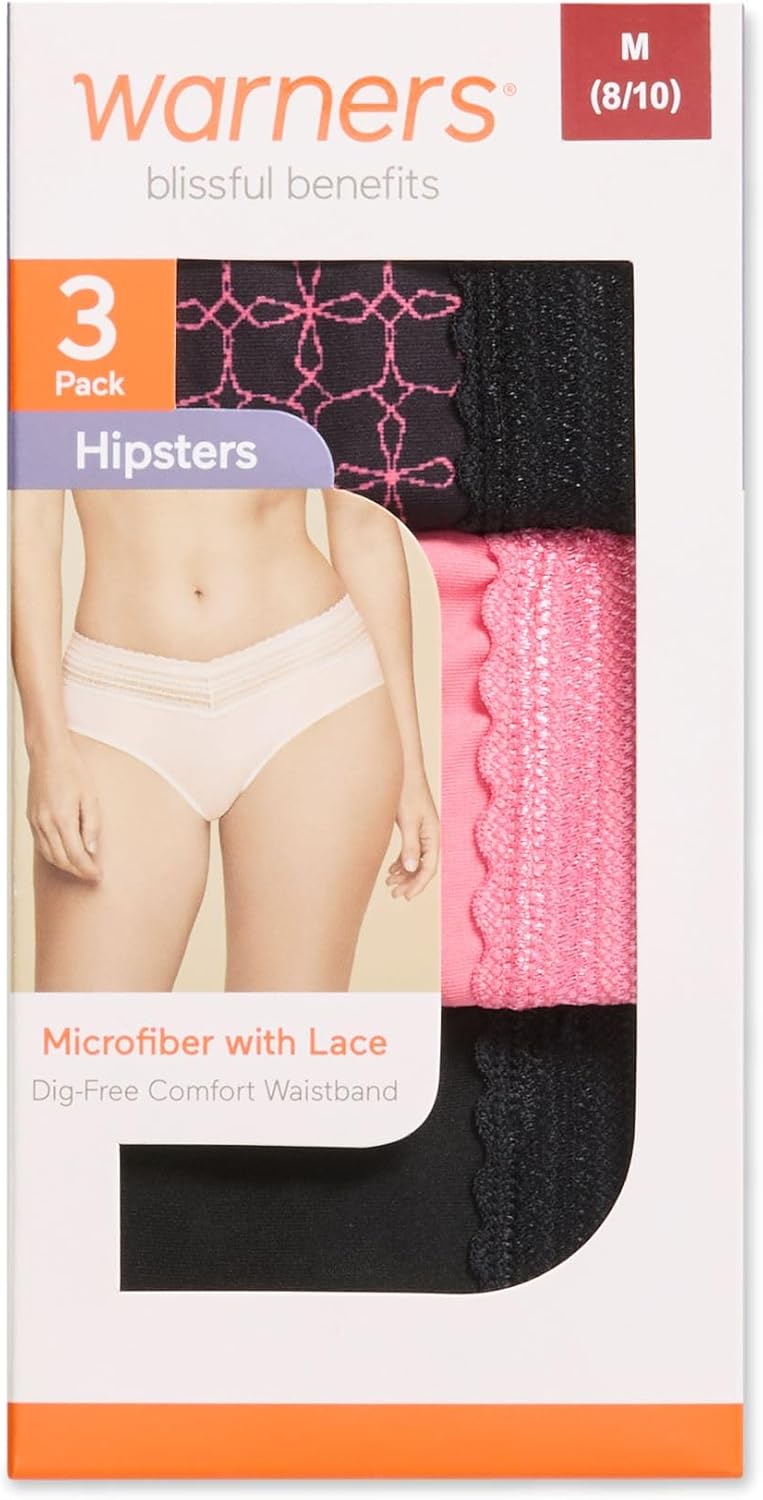 Warner's womens Warners Blissful Benefits Dig-free Microfiber Lace Hipster 3-pack Wrw251hp12w - Image 3