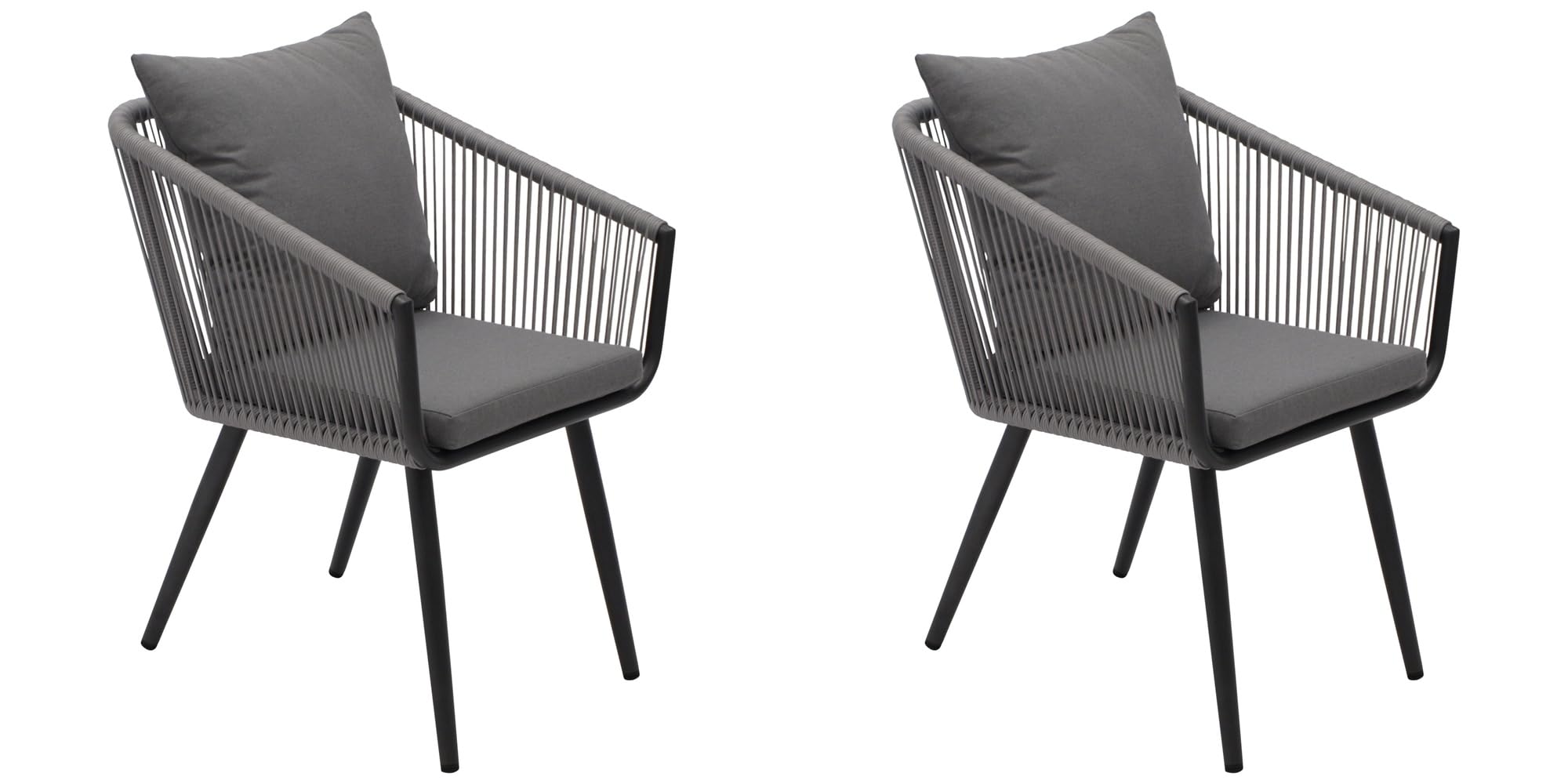 DEGAMO Gartenstuhl Riva, Aluminium wetterfest anthrazit + Rope grau, mit Kissen grau, modern, Outdoor, 2 STCK.