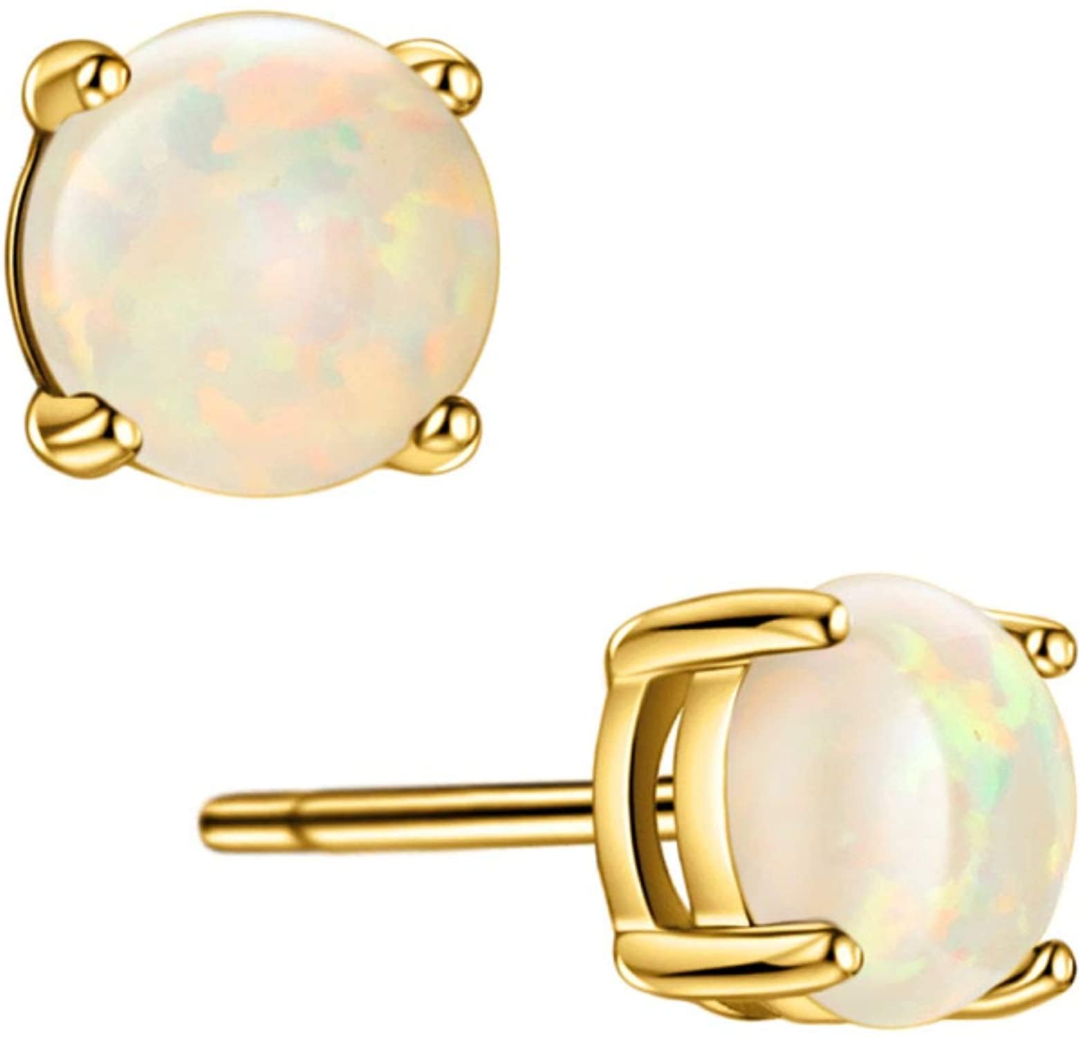 Michooyel 18K Gold Plated Opal Stud Earrings for Women Sterling Silver 5mm Solitaire Green Opal 4 Prongs Setting Simple Women Earrings