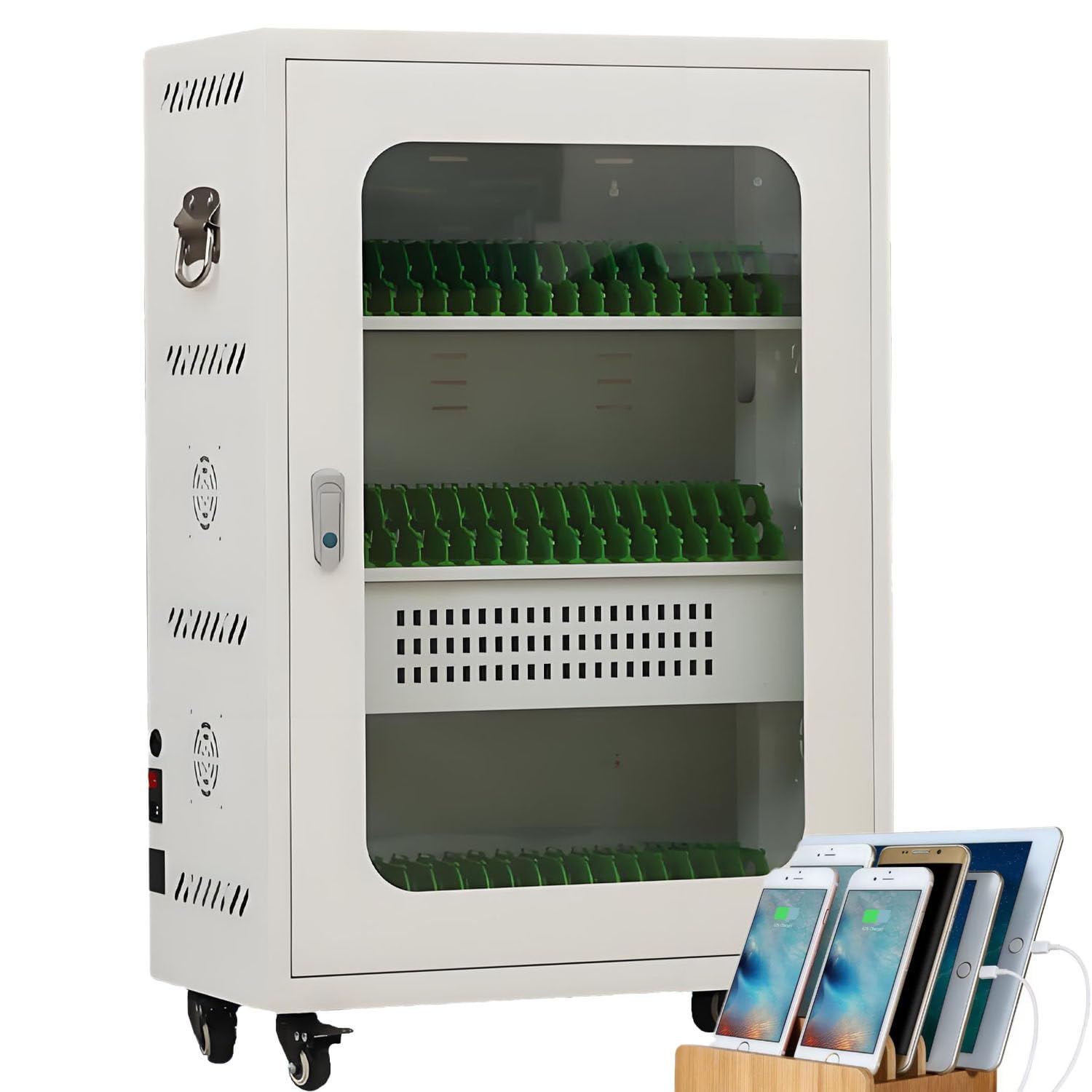 UORDBY Cell Phone/Tablet Charging Stations, Mobile Charging Cart with Storage, 360° Wheels, With Universal Wheels And Lock,for School Office Employees 60slots