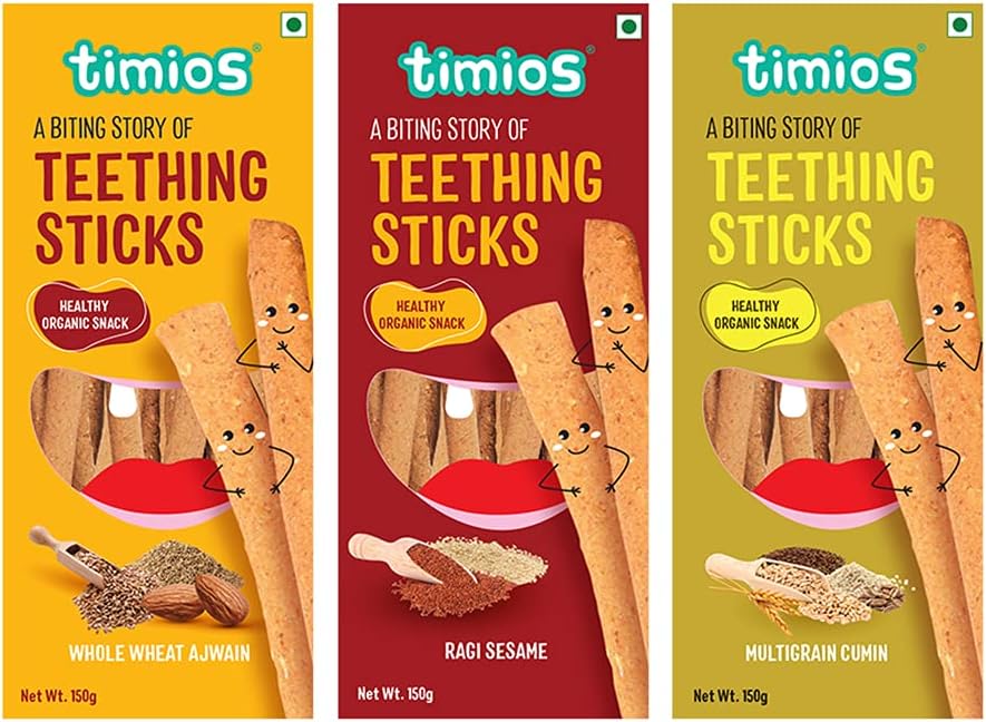 Timios Organic Teething Sticks| Tasty and Healthy| Combi Pack-450gm(Pack of 3)