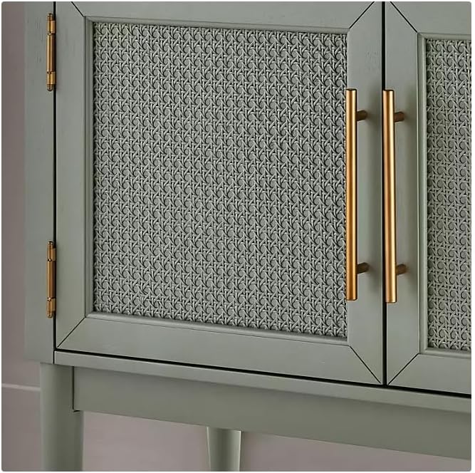 Durable Arched Cabinet with Rattan Doors and Tempered Glass Doors (Green)
