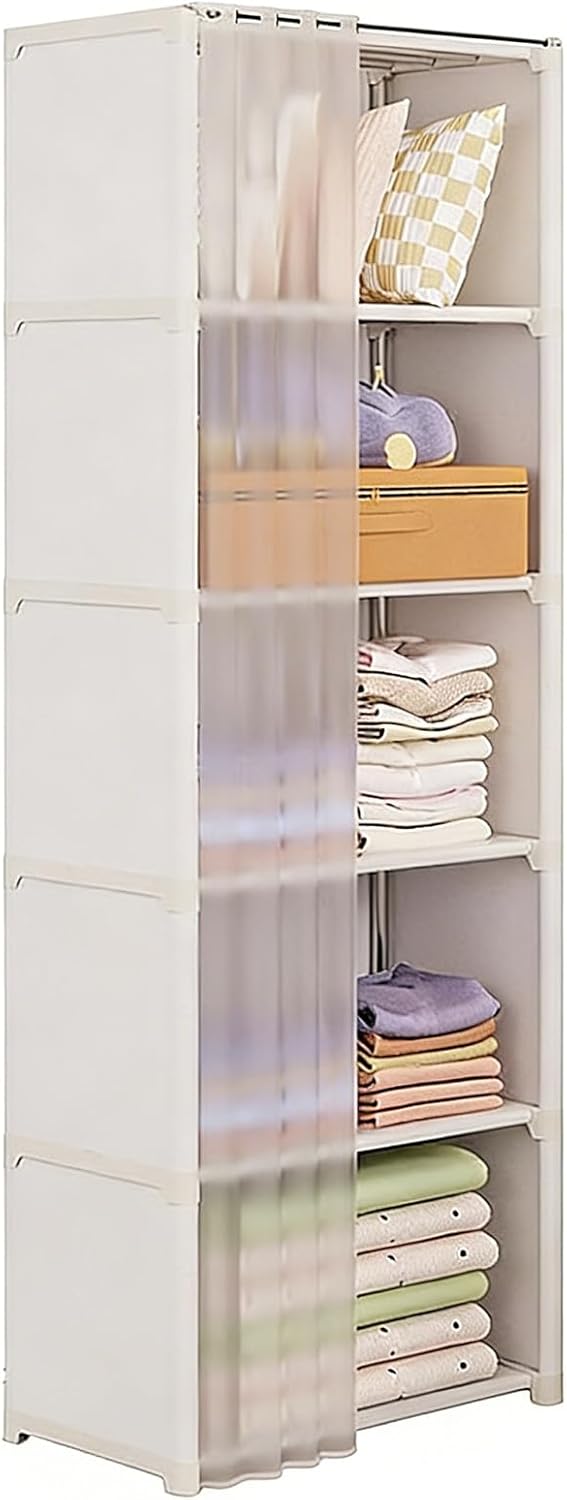 Portable Closet for Hanging Clothes Wardrobe Closet, Clothes Rack with Cover,Space-Saving Coat Rack for Bedroom and Dormitory,Quick and Easy Assembly(White Single 6 Layer)