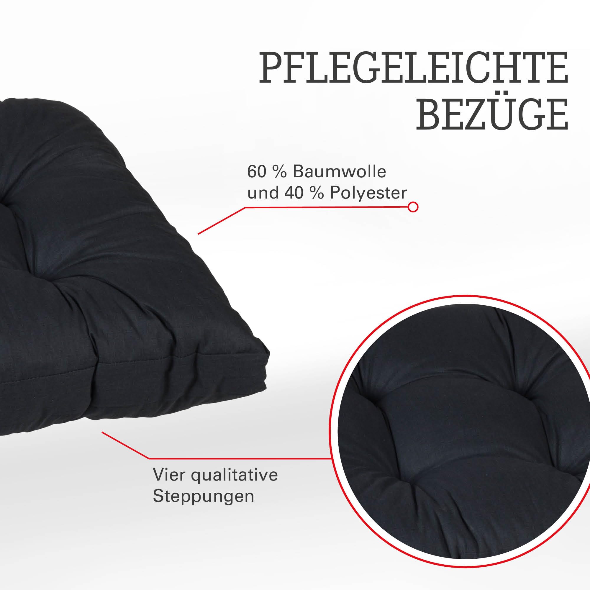 Beo Sitzkissen 50x50 cm wasserabweisend für Lounge Gartenmöbel | Made in EU Lounge-Kissen Anthrazit | Stuhlkissen mit hoher Lichtechtigkeit - UV-Ausbleichschutz