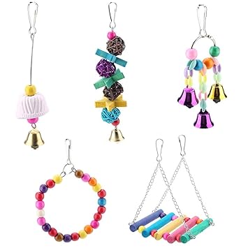 Parakeet Toy Set of 5 Birds Swing Parrot chew Toy Suspension Bridge Parrot Swing with budgeon Parakeet Toys Multifunctional Educational Toy