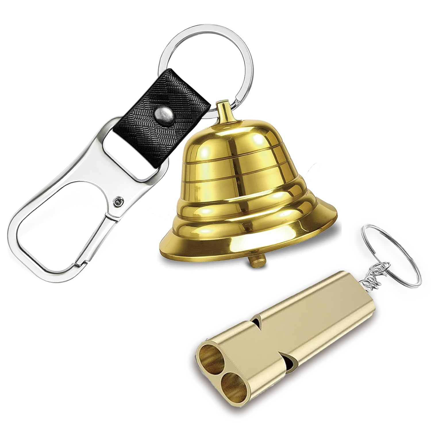 Ouffun 2" Loud Bear Bell with Whistle Set for Hikers Solid Brass Emergency 3 in 1 Bear Bells for Hiking Outdoor Camping Bear Protection Products for Survival Biking Fishing Climbing Self Defense Gear