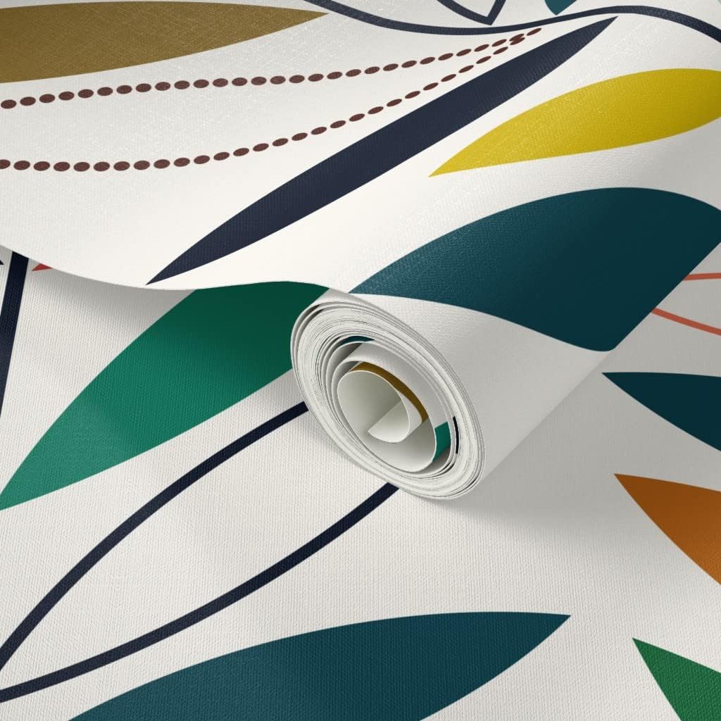 Spoonflower Peel & Stick Wallpaper 3ft x 2ft - Climbing Vines Palm Springs Greenery Mid Century Custom Removable Wallpaper