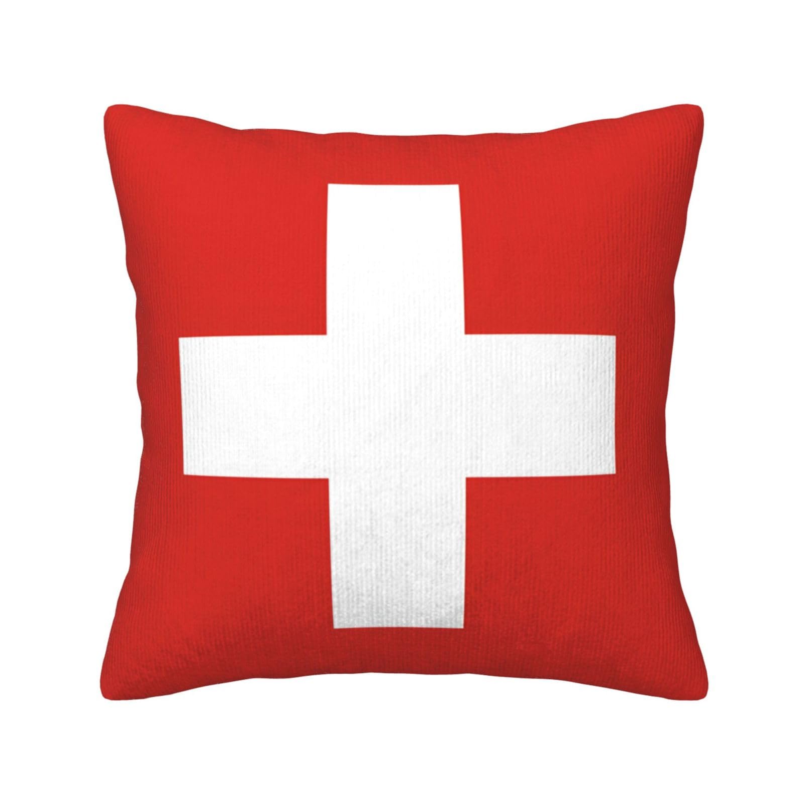 HGIUYDRD Swiss Flag Print Corduroy Throw Pillow with Invisible Zipper Closure for Living Room, Couch and Bed
