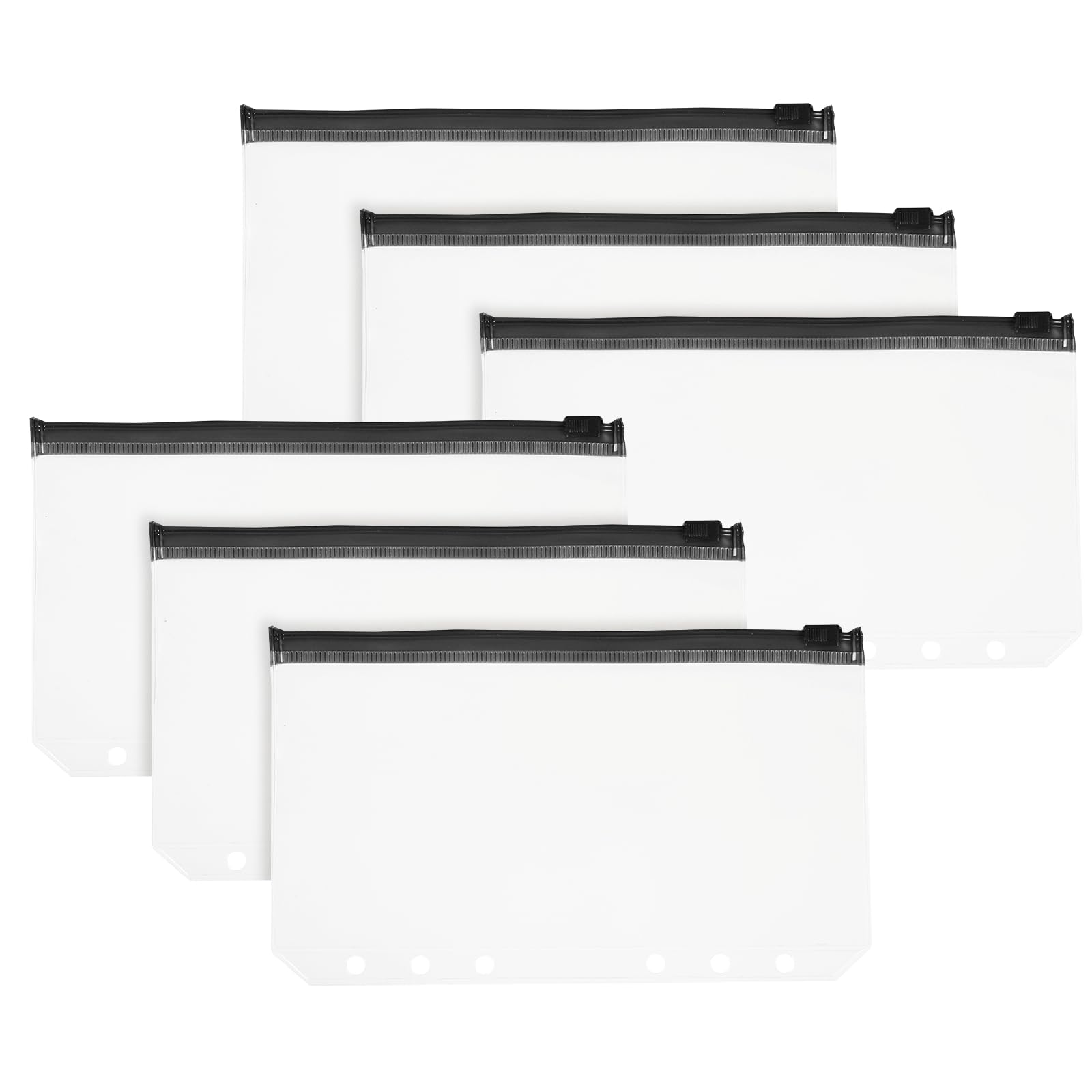 PATIKIL A6 Binder Pocket, 6 Pack 6 Holes Zipper Binder Pouch Budget Stuffing Envelopes Clear Storage Pocket Waterproof for Budget Planning Loose Leaf Bags, Black Zip/Clear Pouch