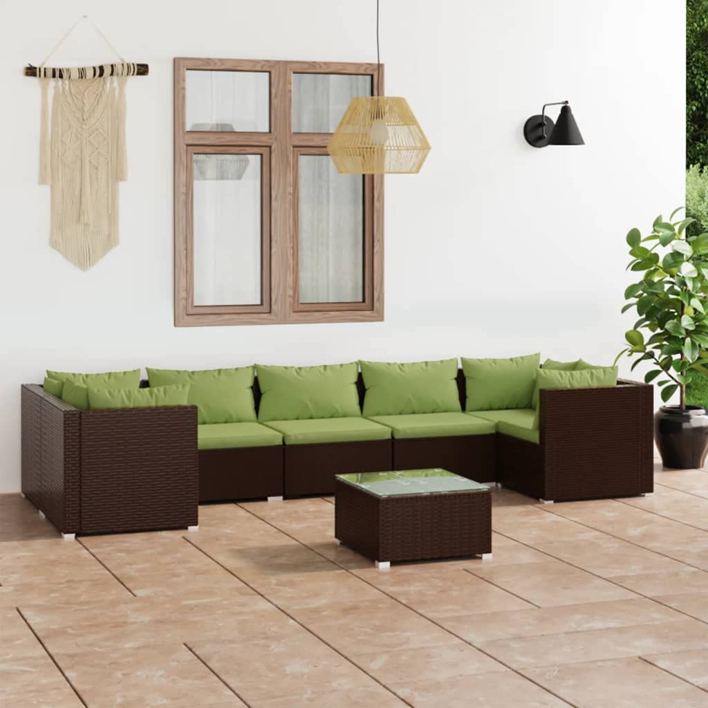 Set Divani da Giardino 8 pz con Cuscini Verde Marrone Rattan PE Resistente Modulare per Esterni, Arredo Lounge da Esterno per Patio, Veranda, Balcone, Terrassa, Relax e Pranzo in Famiglia