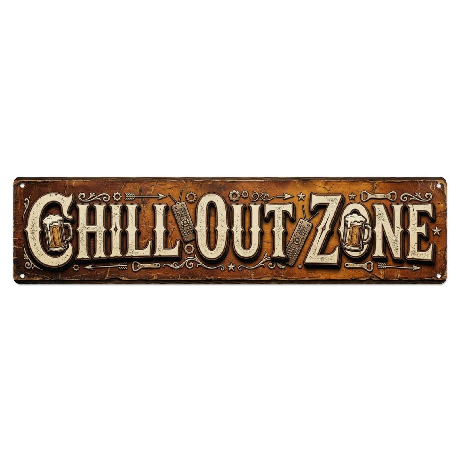 Chill Out Zone Retro Man Cave 3 Vintage Metal Tin Sign Wall Decor for Cafe, Club, Garden Metal Poster 4x16Inch