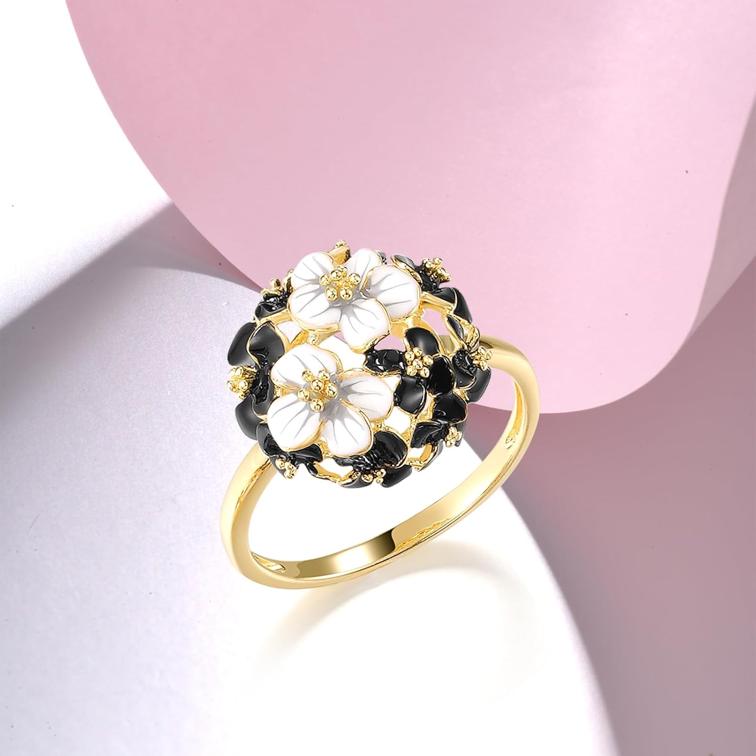 Santuzza 925 Sterling Silver Enamel Flower Ring for Women