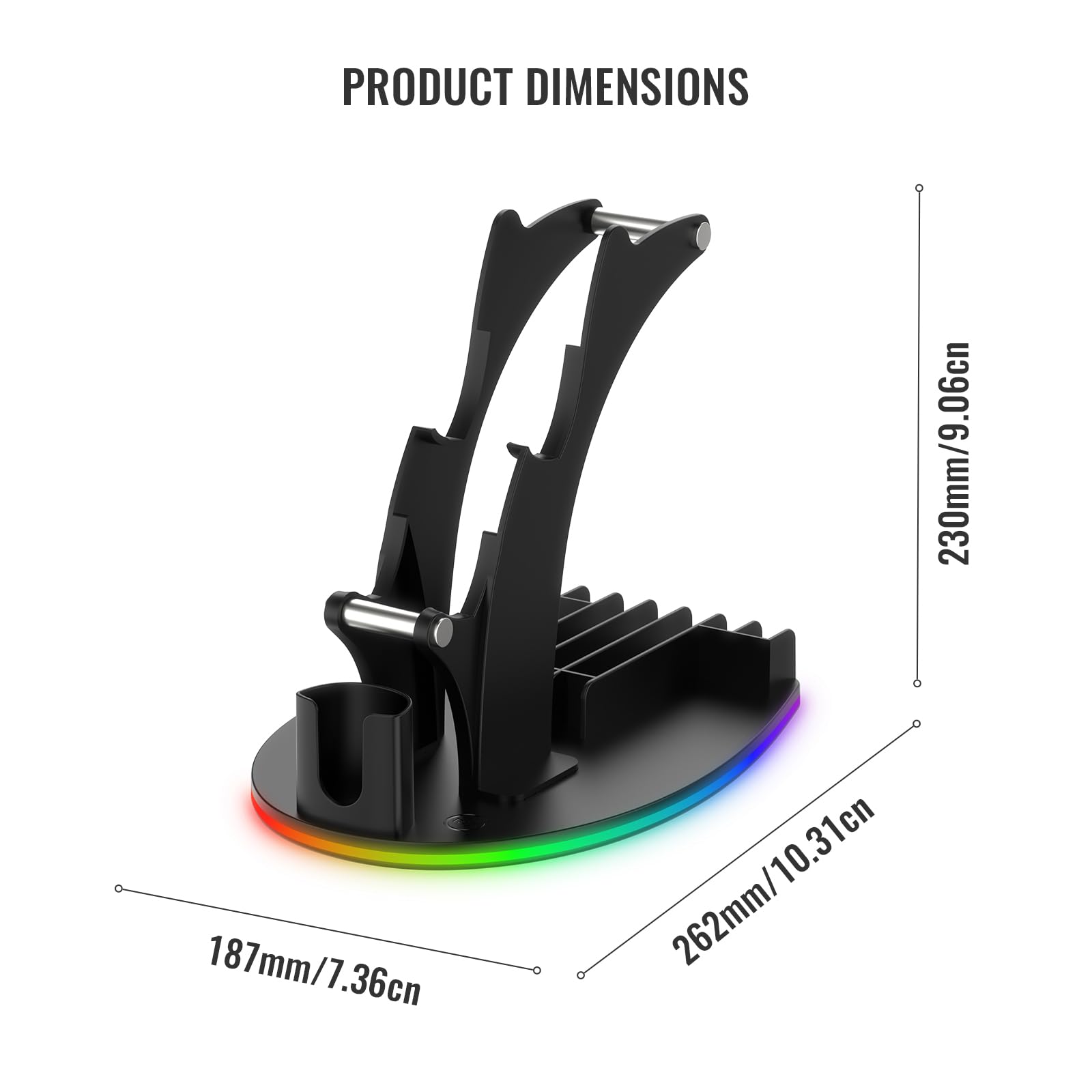 Supporto per controller di gioco RGB per controller Steam 2/PS5/Xbox/Switch, supporto per cuffie con 5 modalità di illuminazione RGB, organizer per giochi e archiviazione con ricarica USB e