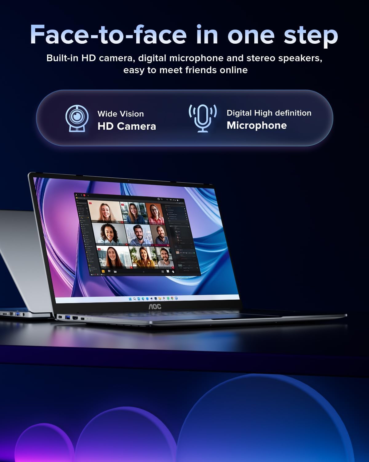AOC Laptop Computer 15,6 Zoll FHD Bildschirm Laptop mit N95 Prozessor (bis zu 3,4 GHz) 16 GB RAM 512 GB SSD Gaming Laptops Windows 11 Laptop Computer, leicht und dünn, Metallgehäuse, Webcam, Typ-C