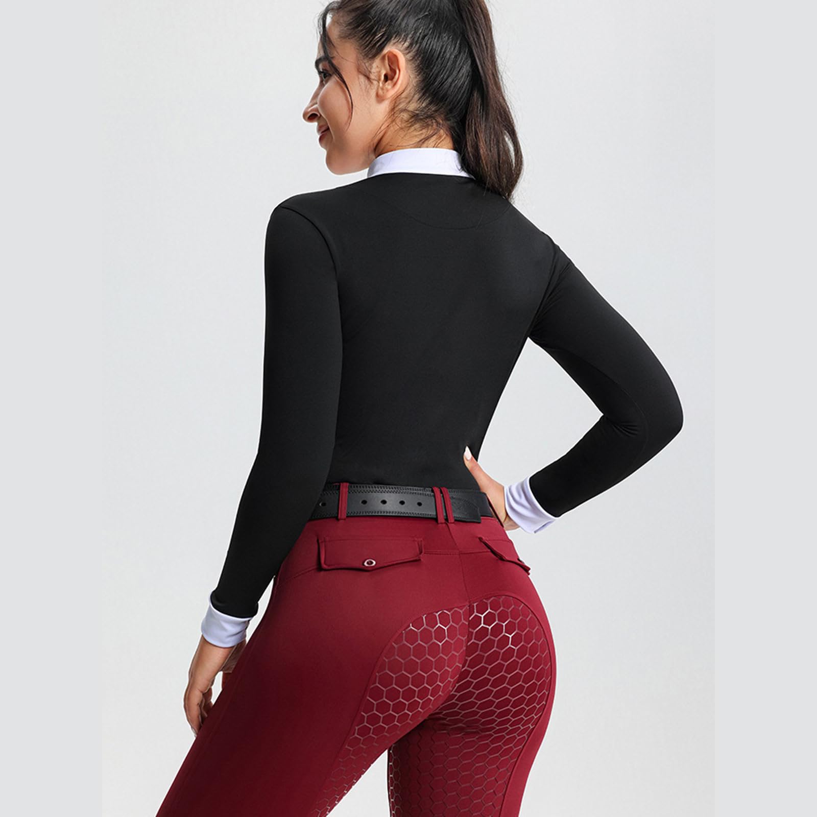 Camiseta de equitación para mujer, manga larga, para equitación, espectáculo de equitación