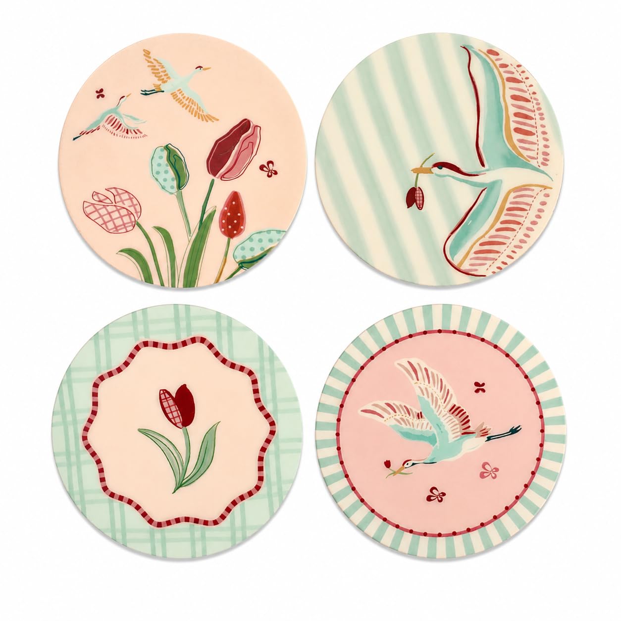 The Wishing Chair Skylark Metal Coasters Set of 4 | Decorative Floral & Bird Drink Coasters for Table | Protects Surfaces from Heat, Moisture & Scratches | Metal Table Coasters | Dia 10 cm-picture-30