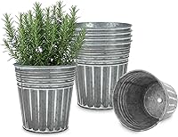 Vensovo 6 Inch Rustic Galvanized Metal Flower Pots - 6 Pack Silver Planters with Drainage Holes & Plugs, Rustproof Farmhouse Vintage Buckets for Succulents Herbs Indoor Outdoor Decor