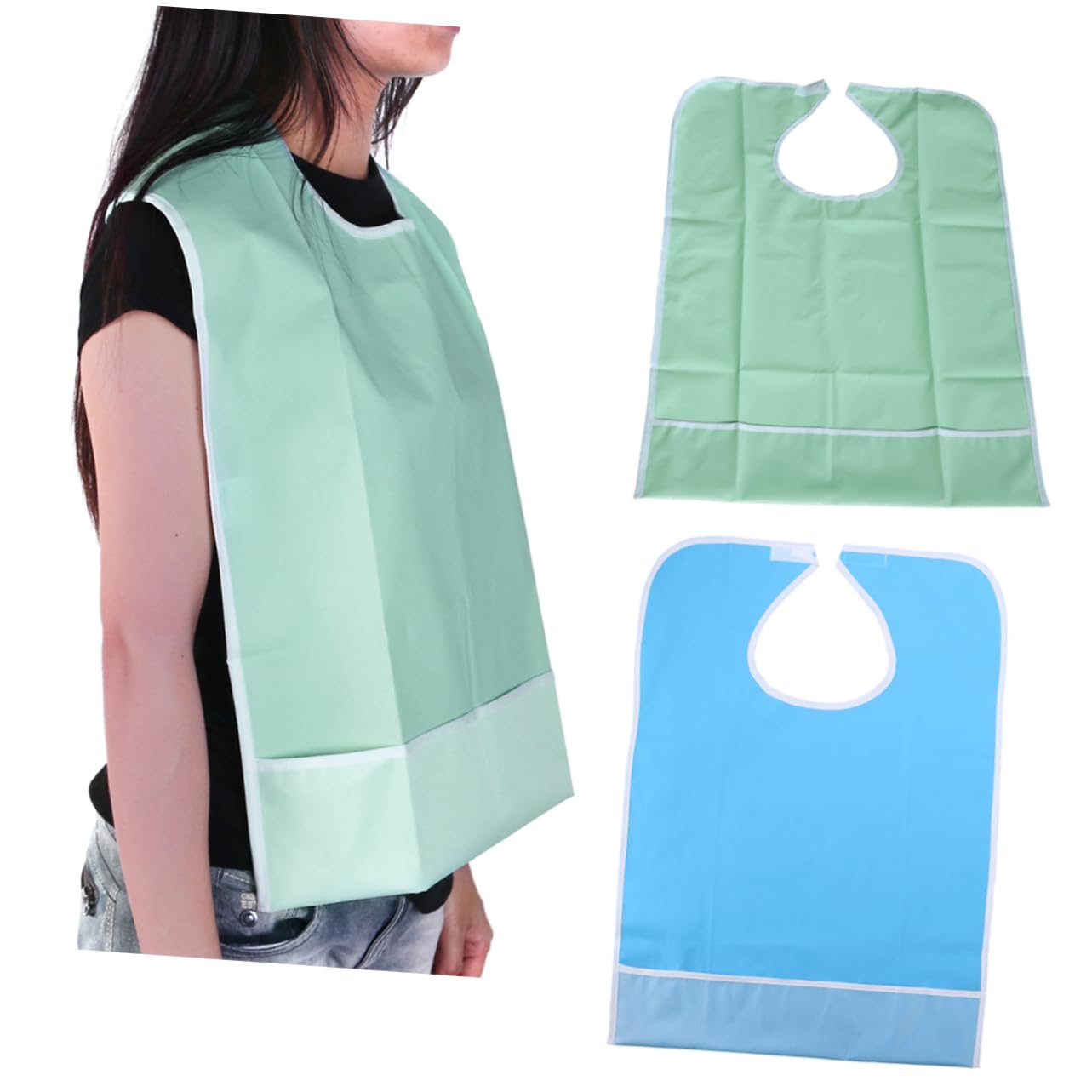 FOMIYES Waterproof Adult Mealtime Bib Protector Aid Apron Light Green Waterproof Anti-oil Easy Clean Adjustable Snap Fasteners